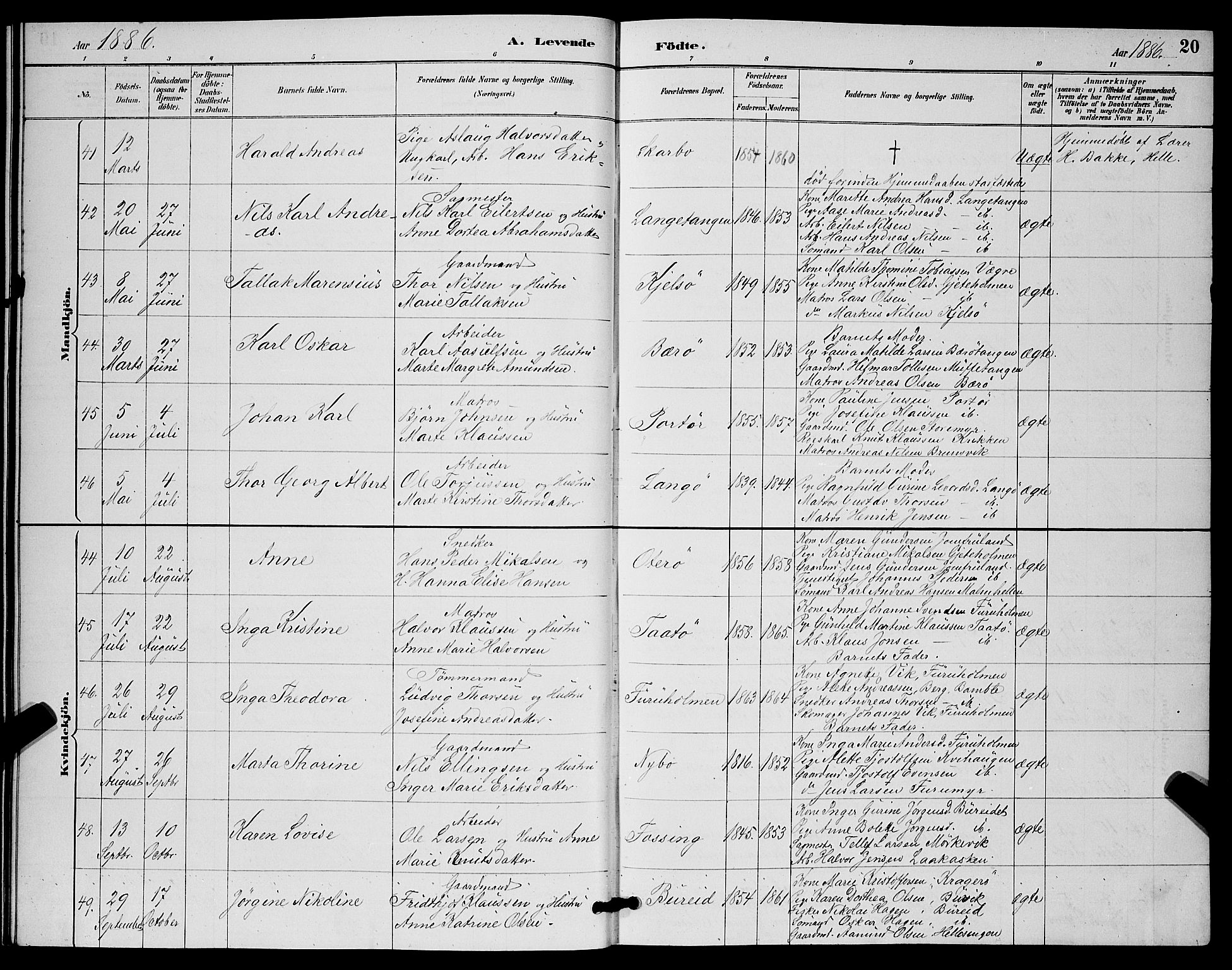 Skåtøy kirkebøker, AV/SAKO-A-304/G/Ga/L0003: Parish register (copy) no. I 3, 1884-1898, p. 20