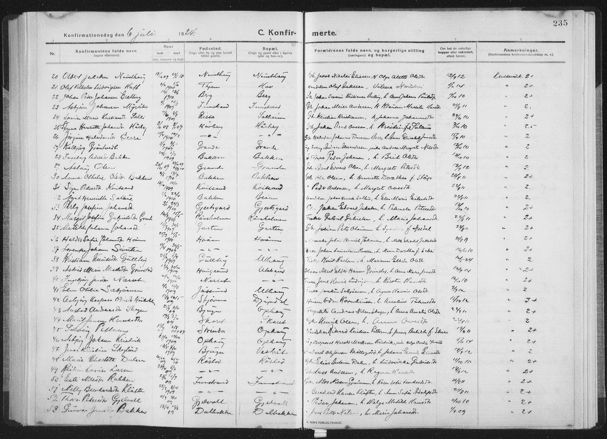 Ministerialprotokoller, klokkerbøker og fødselsregistre - Sør-Trøndelag, SAT/A-1456/659/L0747: Parish register (copy) no. 659C04, 1913-1938, p. 235