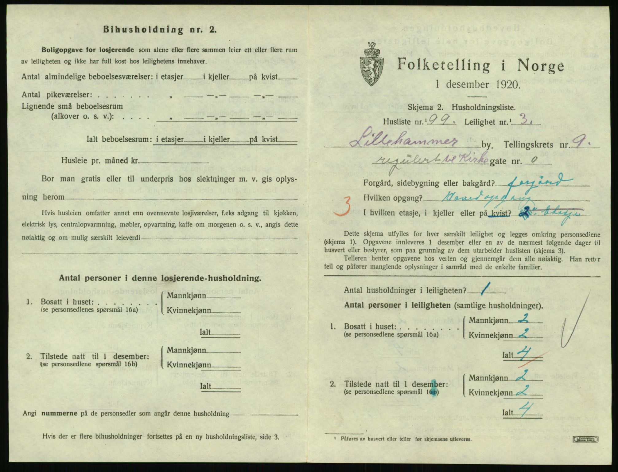 SAH, 1920 census for Lillehammer, 1920, p. 3414