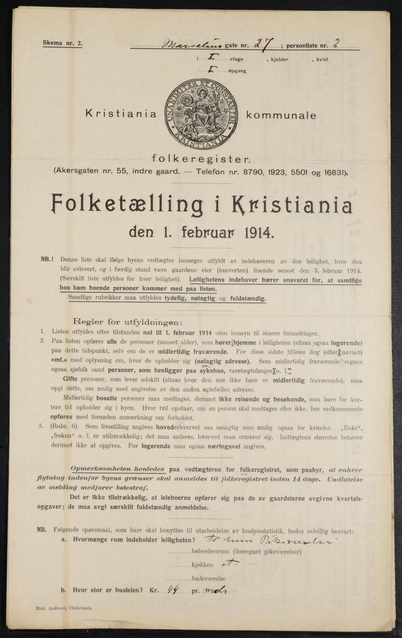 OBA, Municipal Census 1914 for Kristiania, 1914, p. 64520