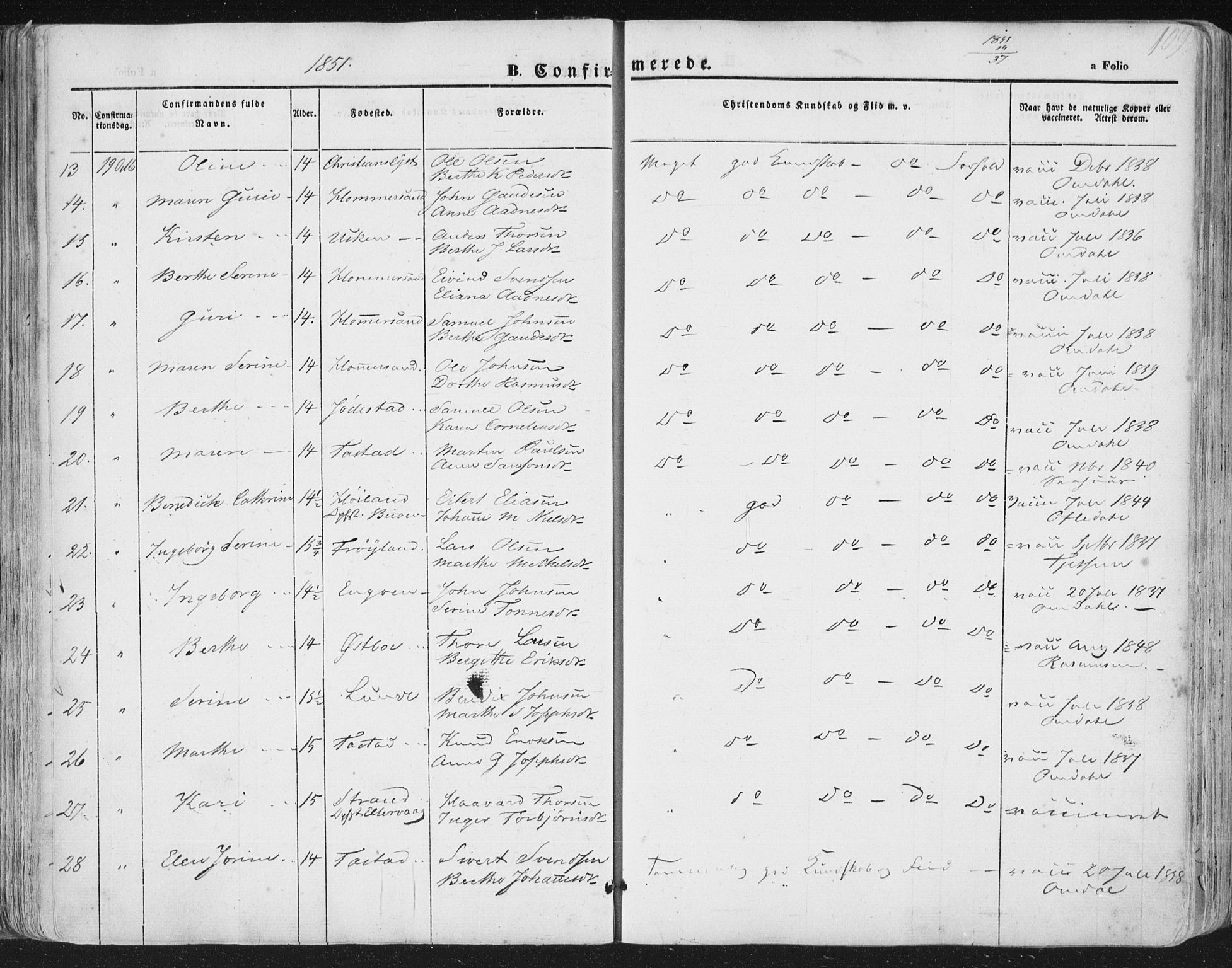 Hetland sokneprestkontor, AV/SAST-A-101826/30/30BA/L0002: Parish register (official) no. A 2, 1849-1869, p. 109