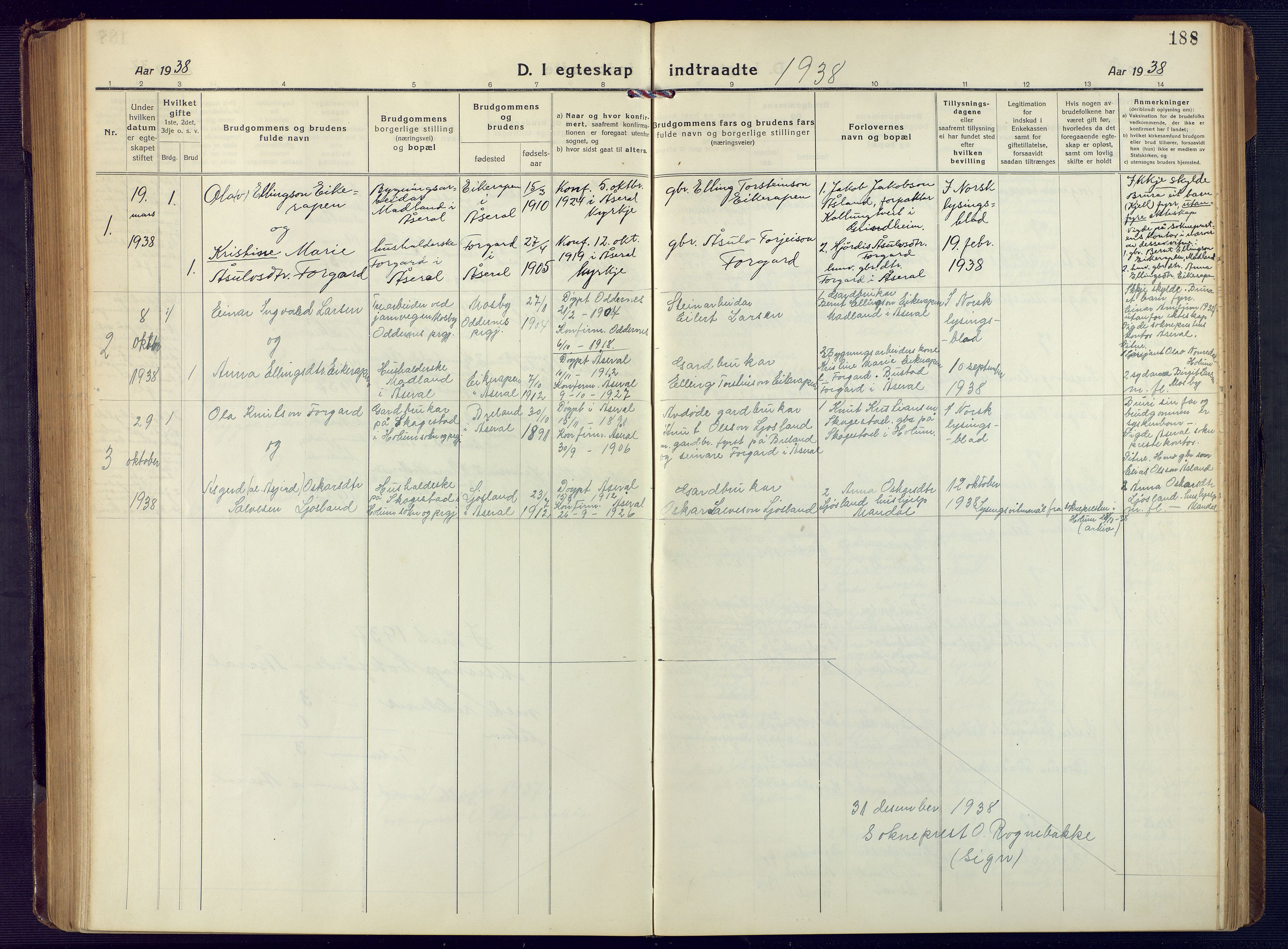Åseral sokneprestkontor, SAK/1111-0051/F/Fb/L0004: Parish register (copy) no. B 4, 1920-1946, p. 188