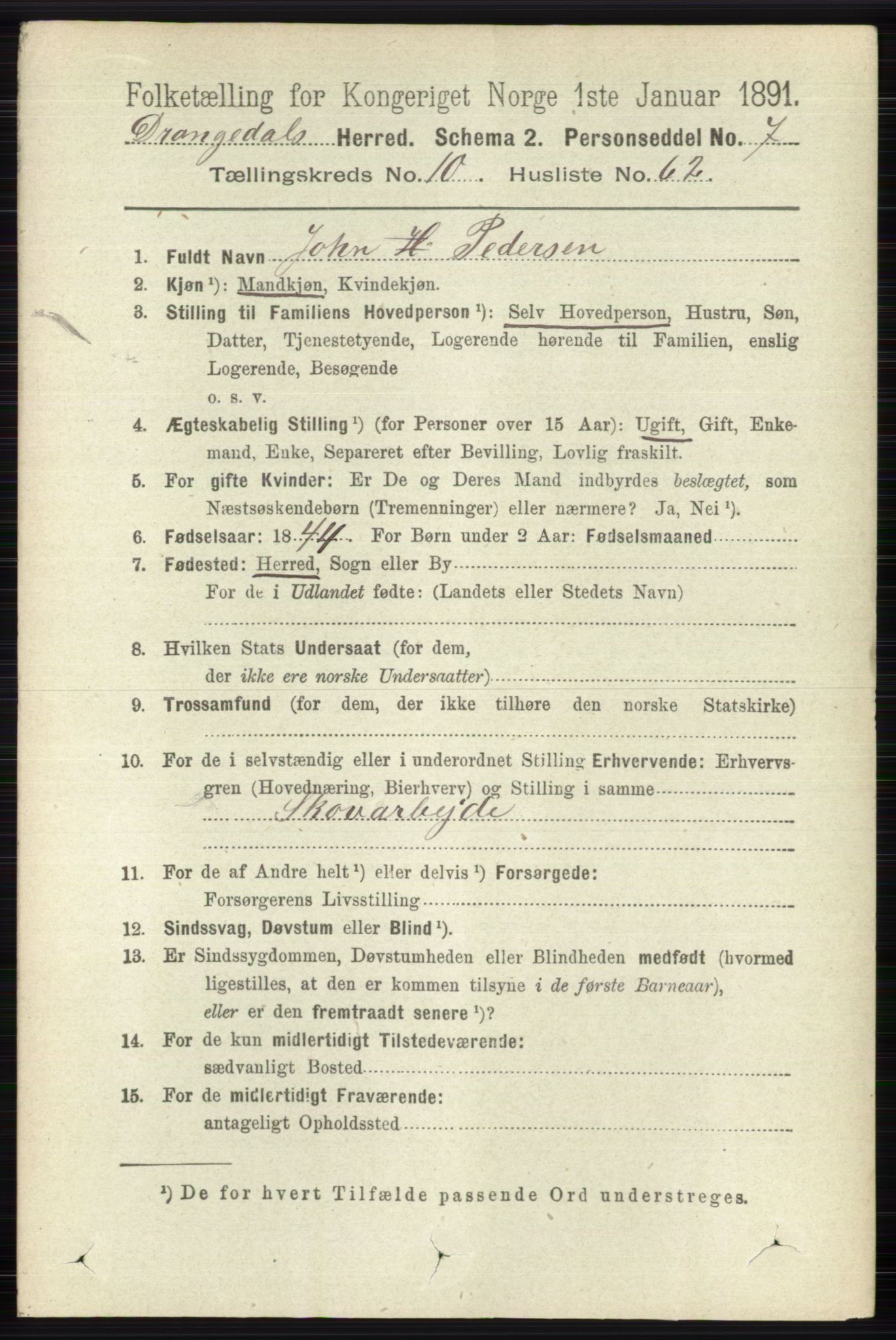 RA, 1891 census for 0817 Drangedal, 1891, p. 3816