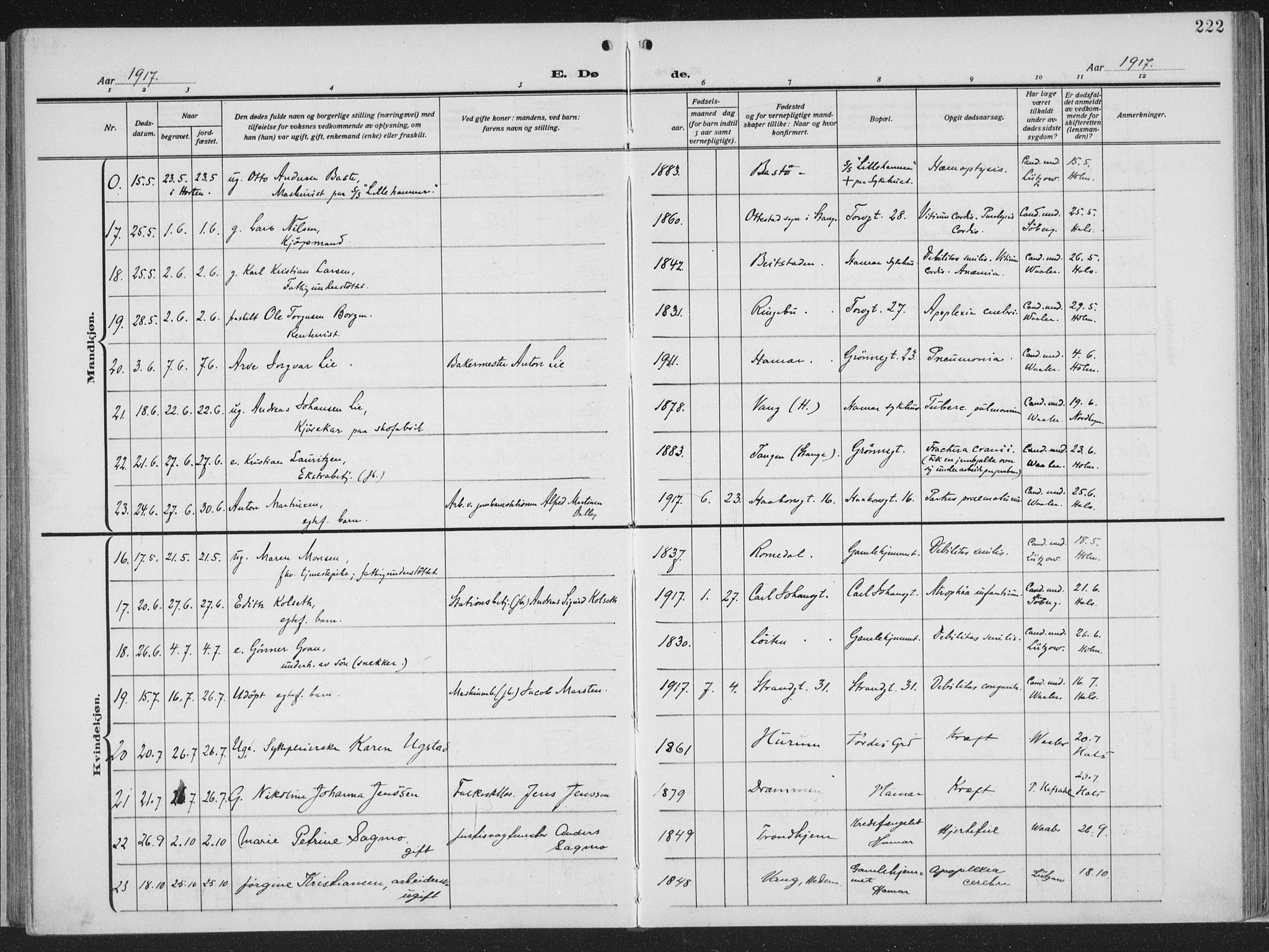 Hamar prestekontor, AV/SAH-DOMPH-002/H/Ha/Haa/L0002: Parish register (official) no. 2, 1915-1936, p. 222