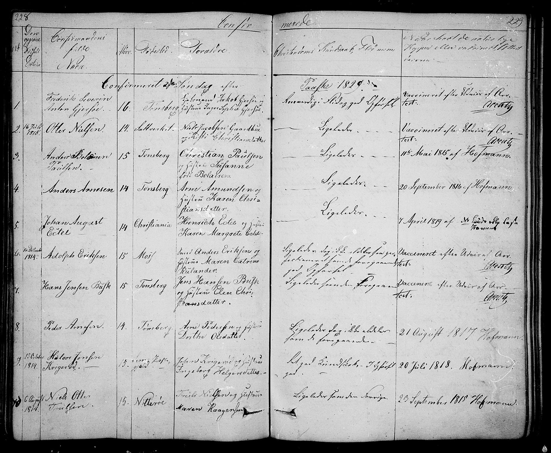 Tønsberg kirkebøker, AV/SAKO-A-330/F/Fa/L0005: Parish register (official) no. I 5, 1827-1836, p. 228-229