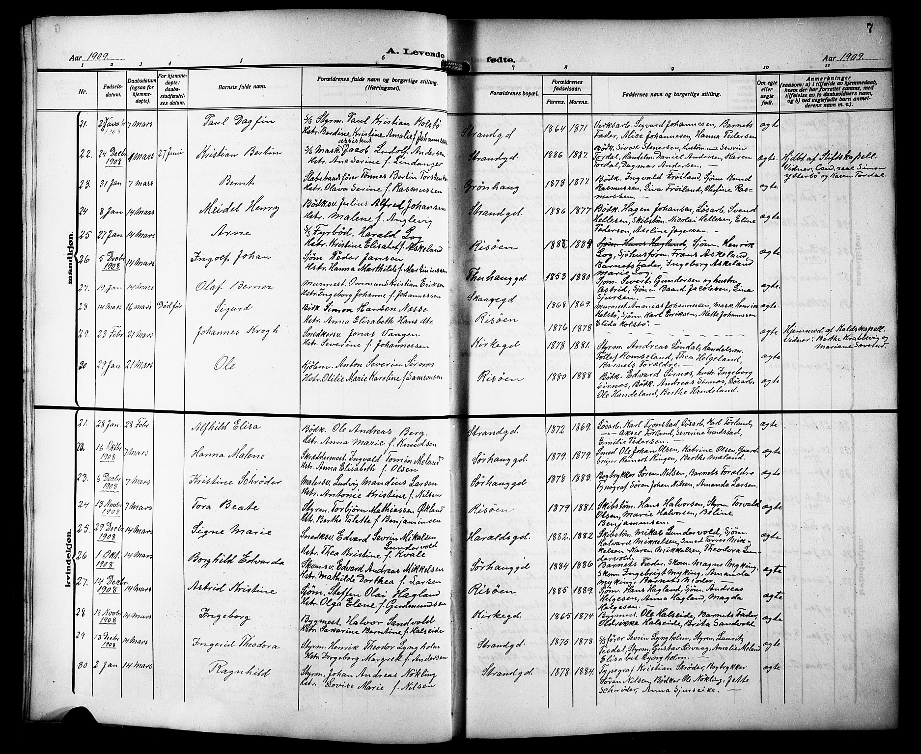 Haugesund sokneprestkontor, AV/SAST-A -101863/H/Ha/Hab/L0007: Parish register (copy) no. B 7, 1909-1920, p. 7