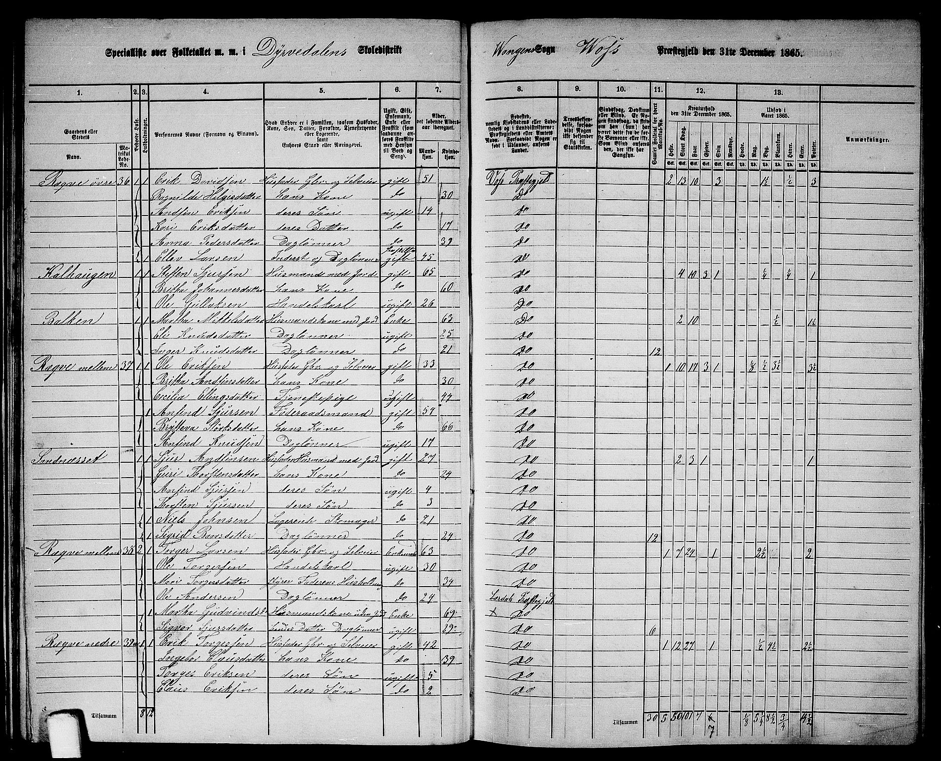 RA, 1865 census for Voss, 1865, p. 27