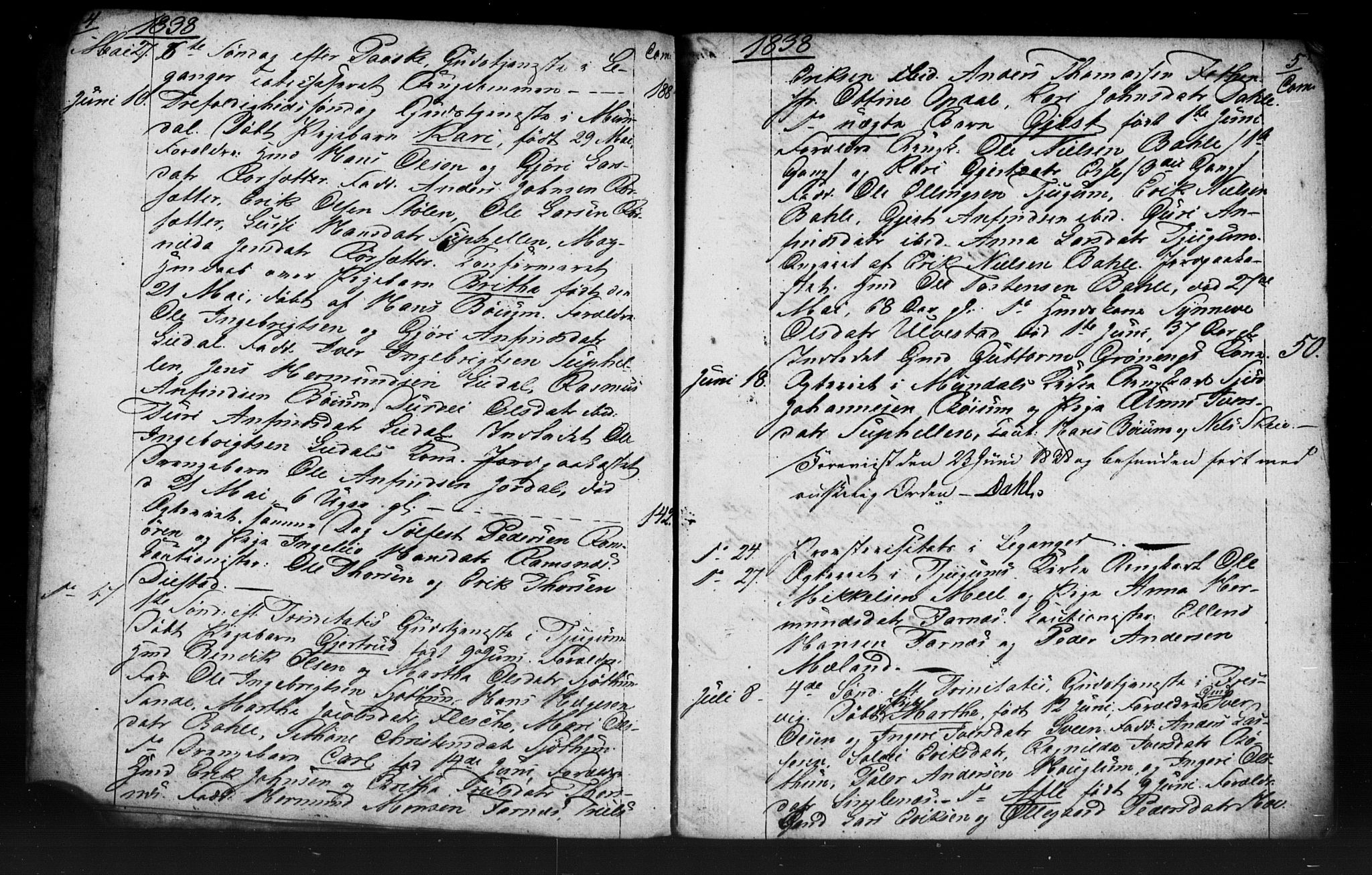 Leikanger sokneprestembete, SAB/A-81001: Curate's parish register no. A 1, 1838-1839, p. 4-5