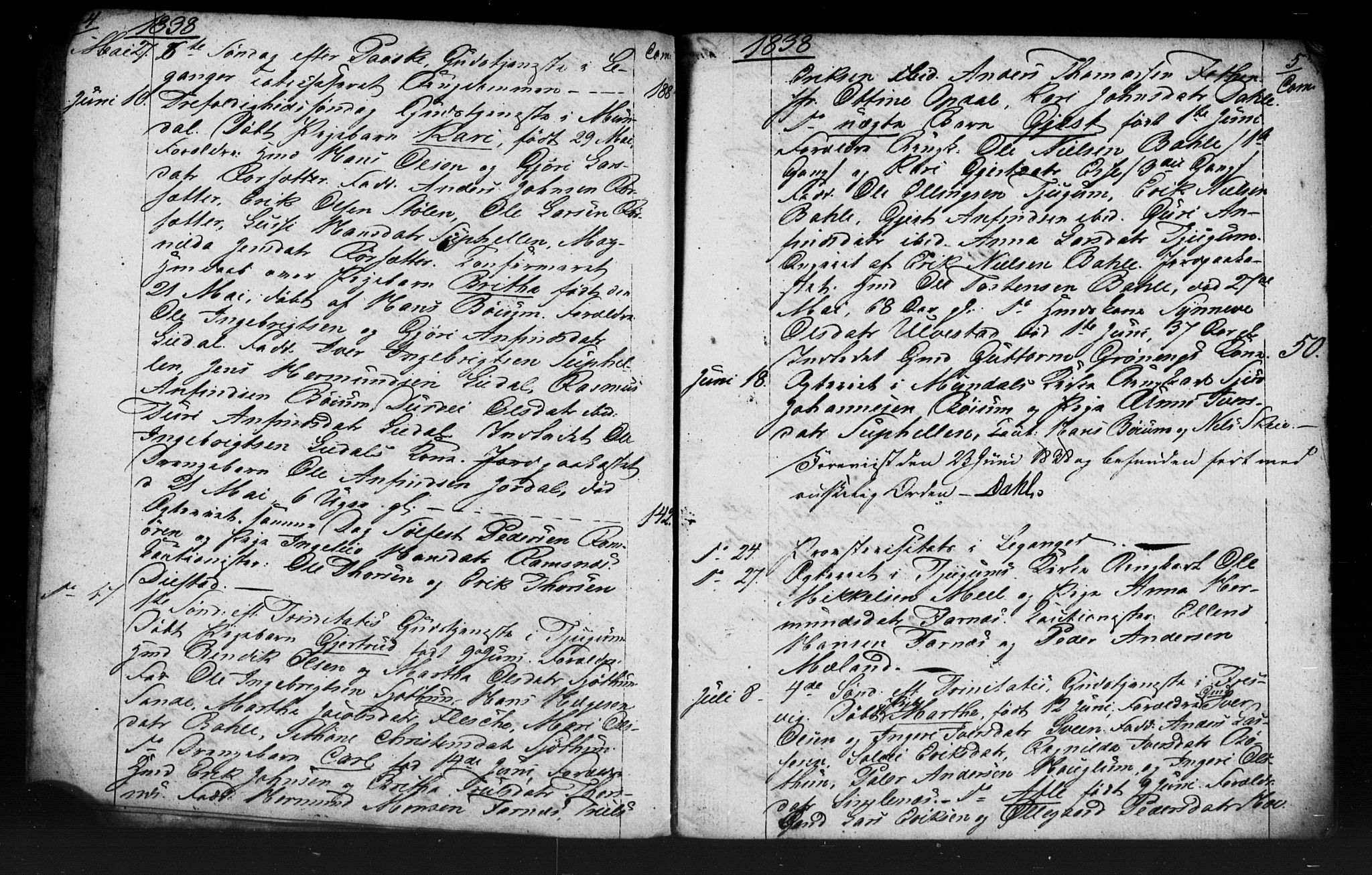 Leikanger sokneprestembete, AV/SAB-A-81001: Curate's parish register no. A 1, 1838-1839, p. 4-5