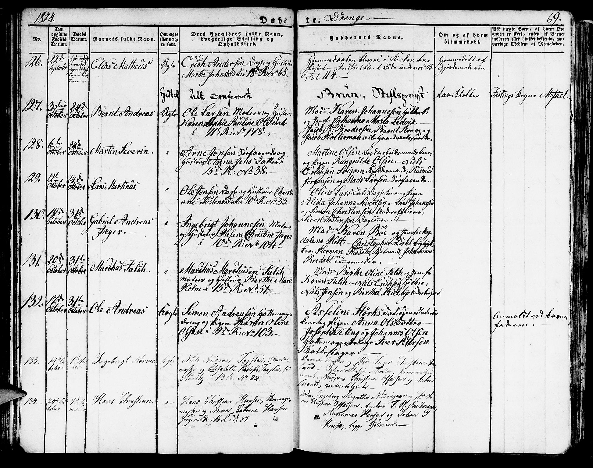 Domkirken sokneprestembete, SAB/A-74801/H/Haa/L0012: Parish register (official) no. A 12, 1821-1840, p. 69