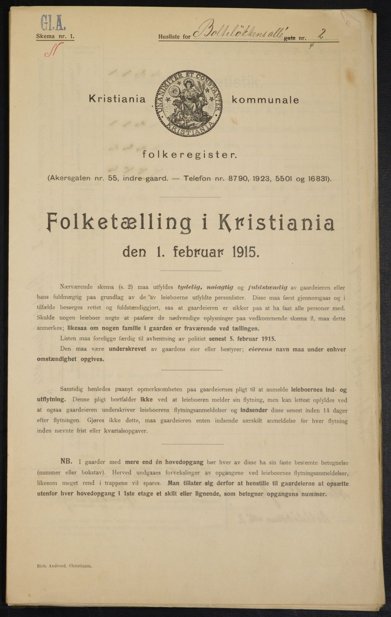 OBA, Municipal Census 1915 for Kristiania, 1915, p. 7608