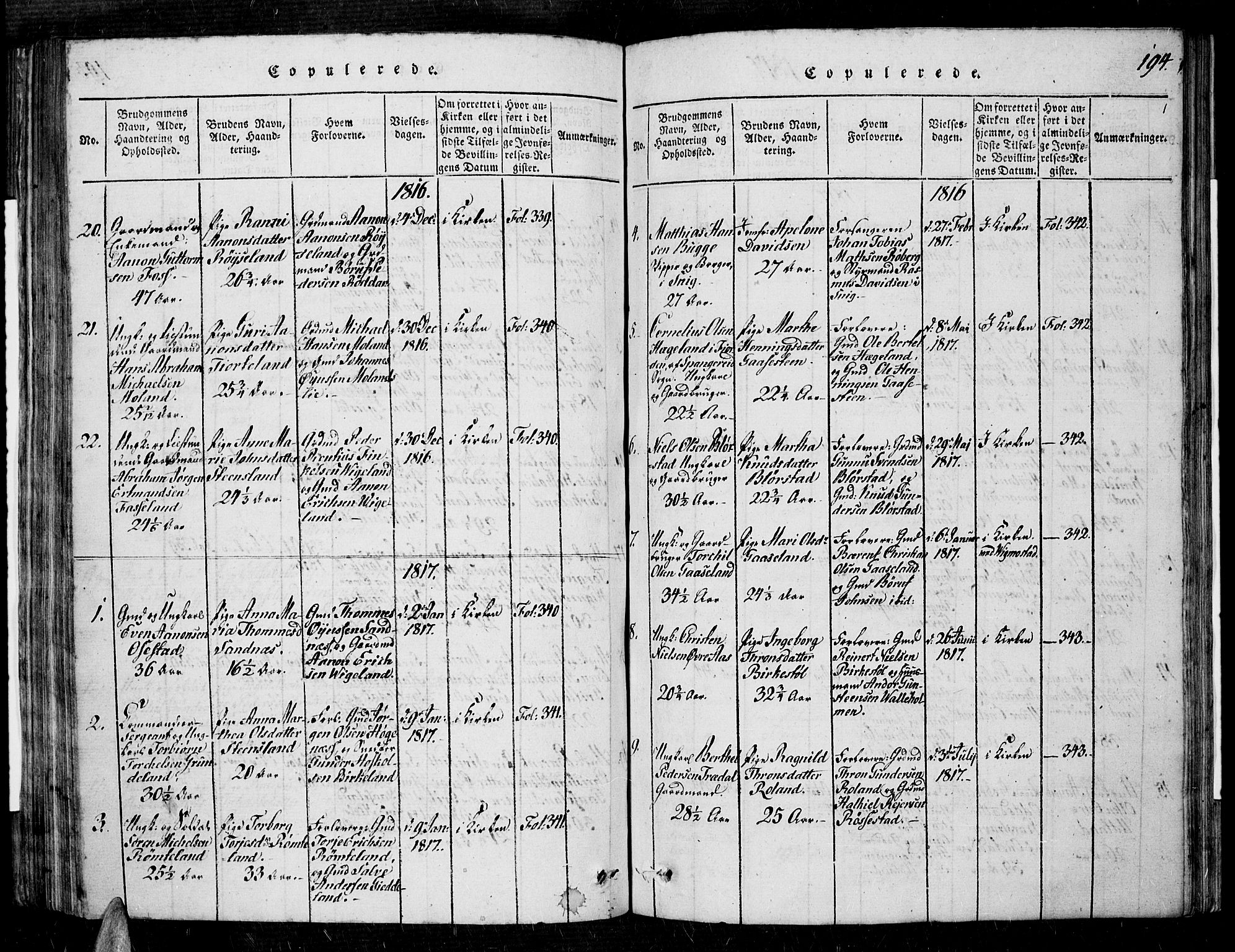 Sør-Audnedal sokneprestkontor, AV/SAK-1111-0039/F/Fa/Fab/L0005: Parish register (official) no. A 5, 1816-1830, p. 194