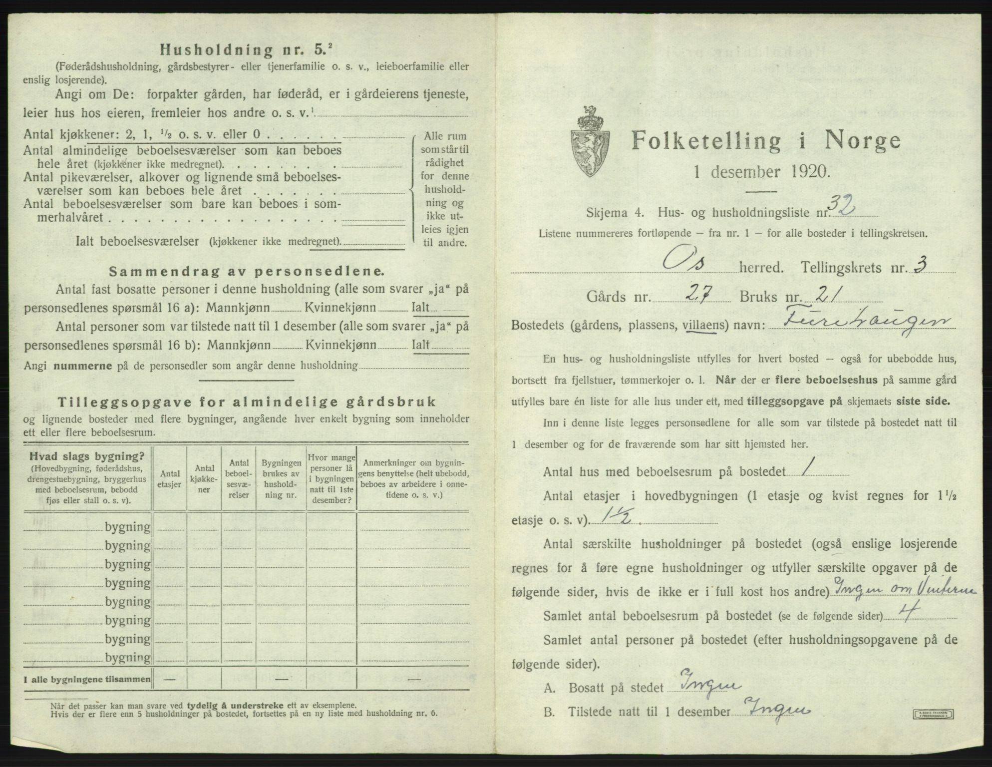 SAB, 1920 census for Os, 1920, p. 316