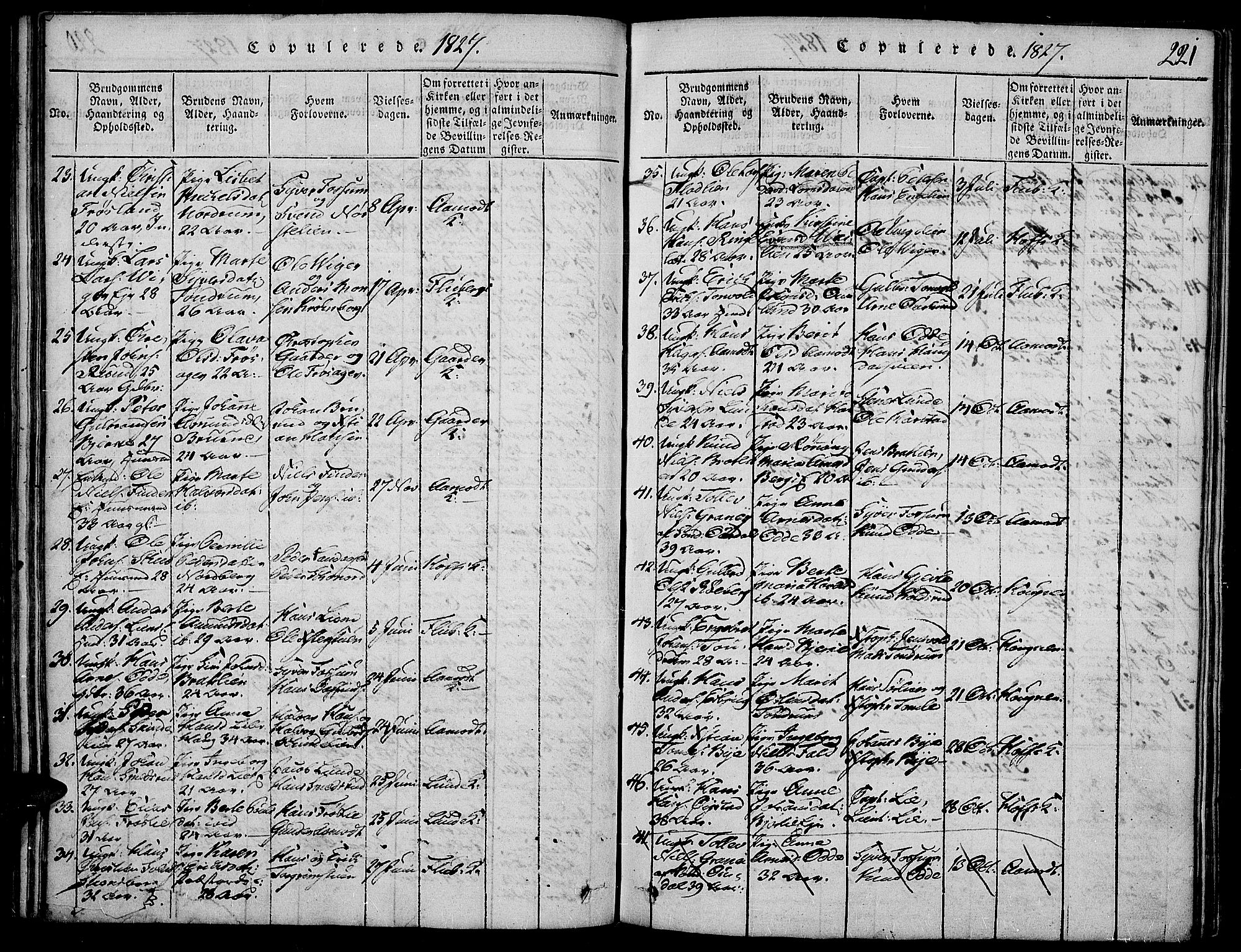 Land prestekontor, SAH/PREST-120/H/Ha/Haa/L0007: Parish register (official) no. 7, 1814-1830, p. 221