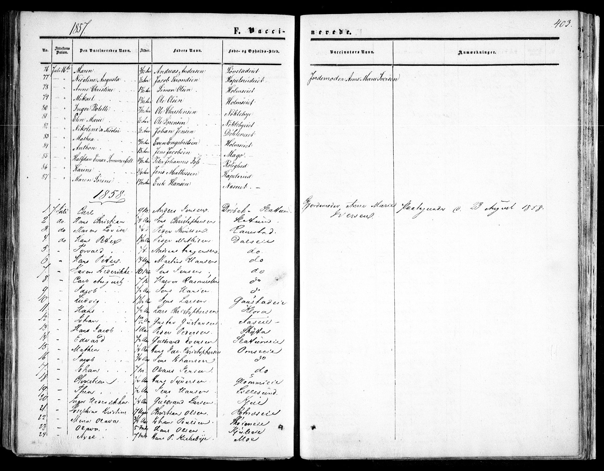 Nittedal prestekontor Kirkebøker, SAO/A-10365a/F/Fa/L0005: Parish register (official) no. I 5, 1850-1862, p. 403
