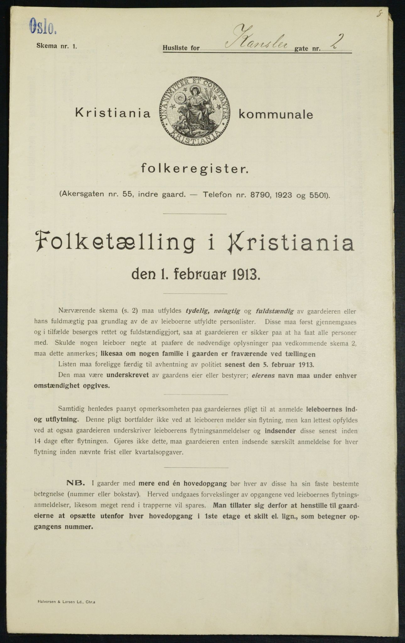 OBA, Municipal Census 1913 for Kristiania, 1913, p. 47785