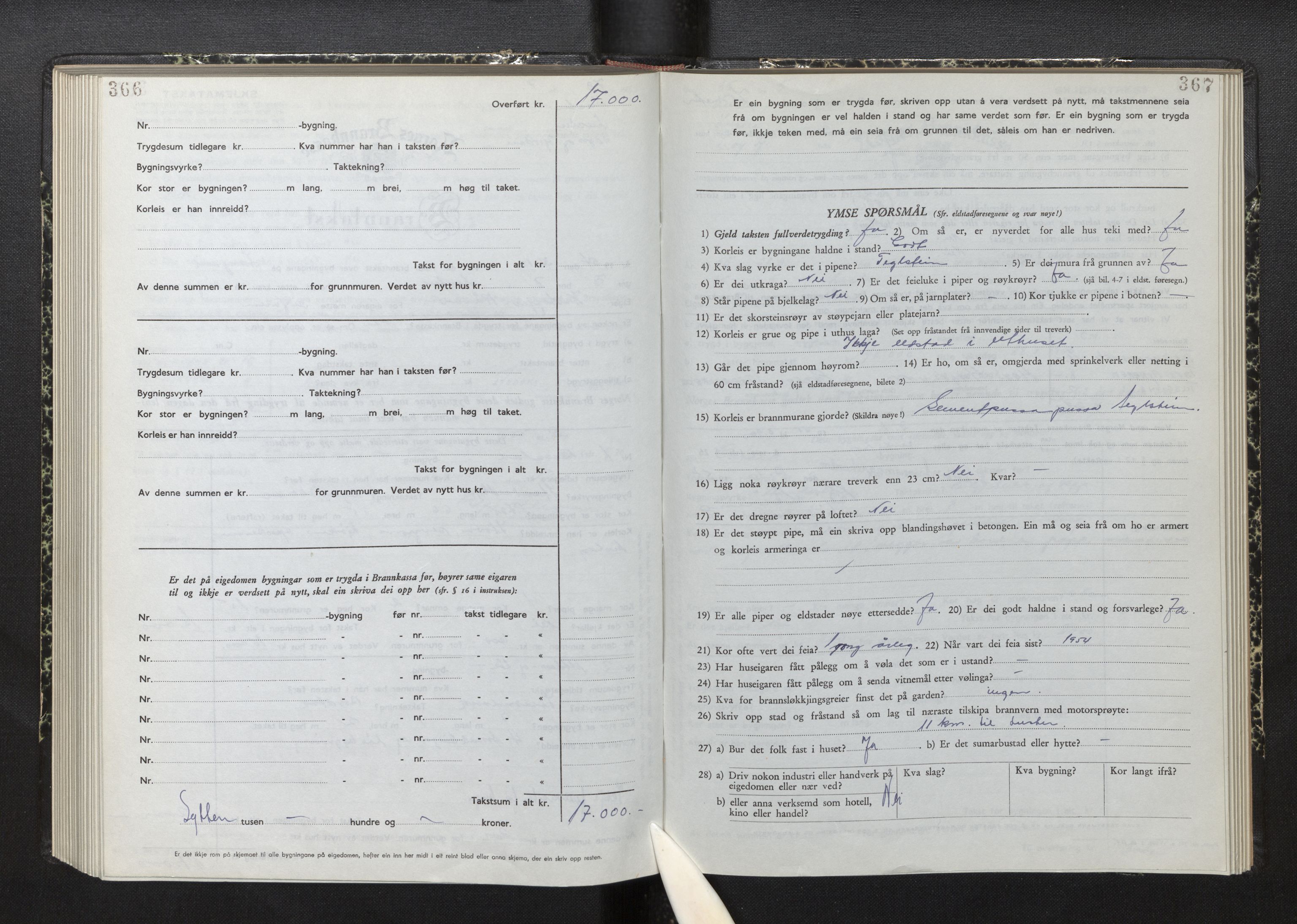 Lensmannen i Luster, AV/SAB-A-29301/0012/L0008: Branntakstprotokoll, skjematakst, 1949-1955, p. 366-367