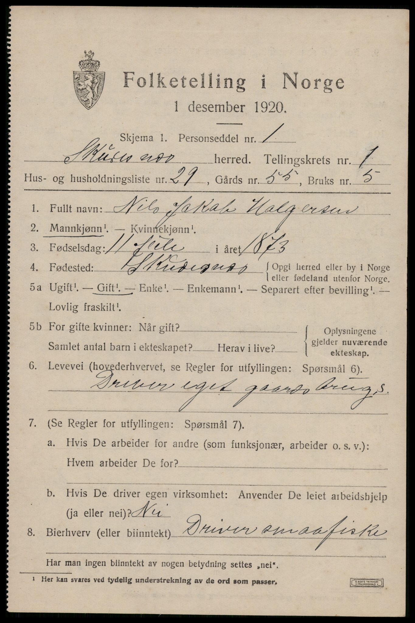 SAST, 1920 census for Skudenes, 1920, p. 1396