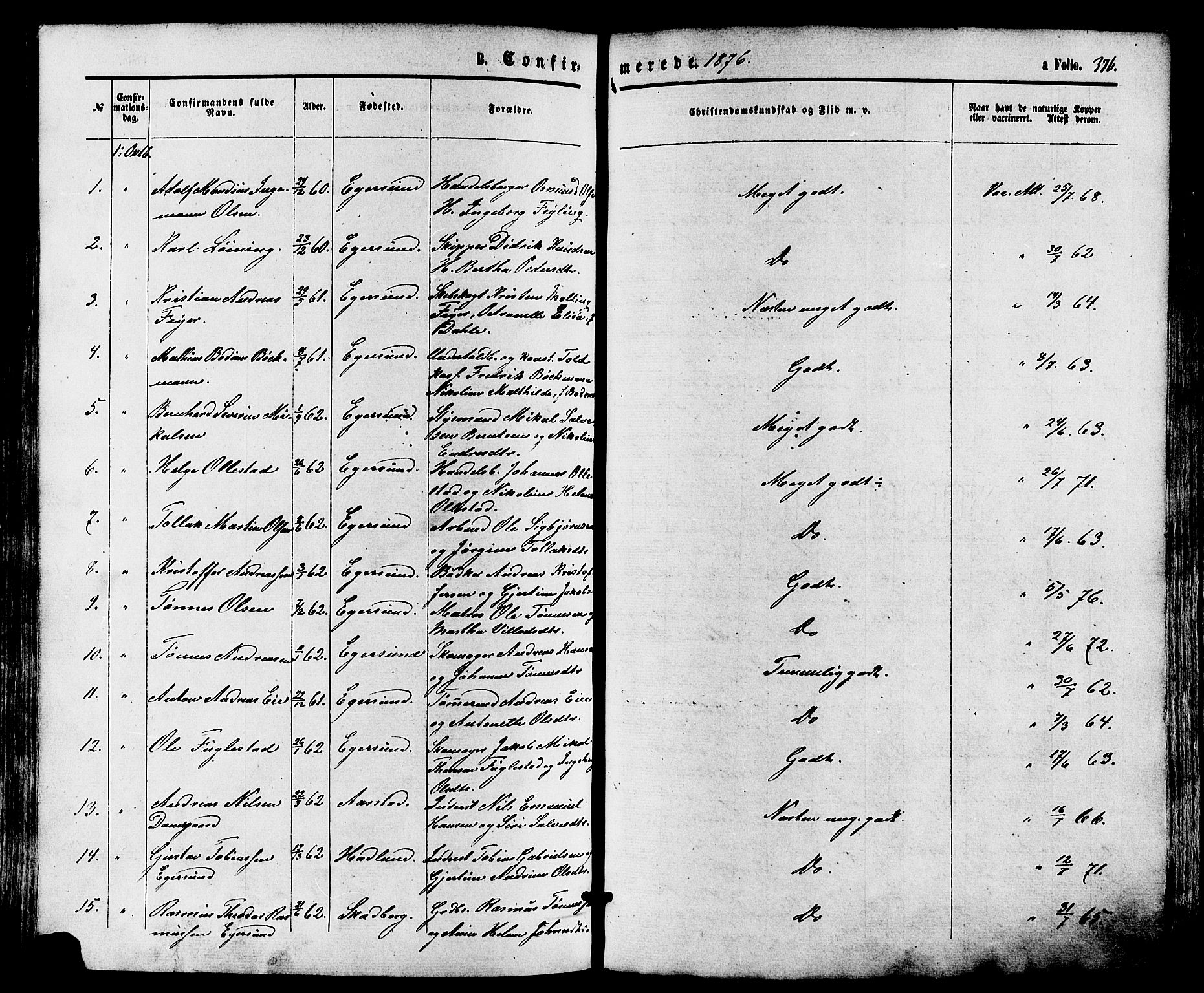 Eigersund sokneprestkontor, SAST/A-101807/S08/L0014: Parish register (official) no. A 13, 1866-1878, p. 376