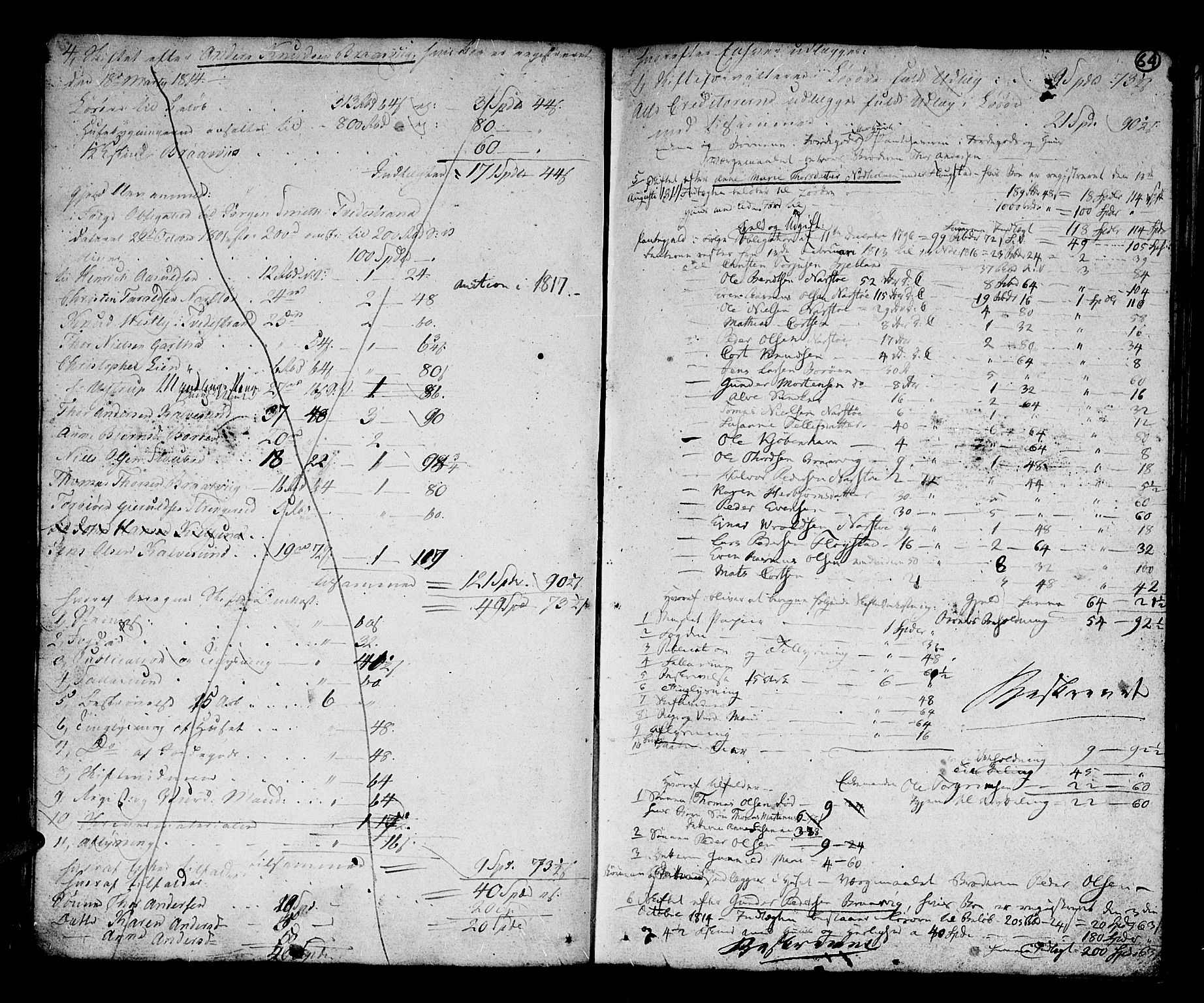 Nedenes sorenskriveri før 1824, SAK/1221-0007/H/Hc/L0049: Skifteprotokoll med register nr 34, 1804-1824, p. 63b-64a