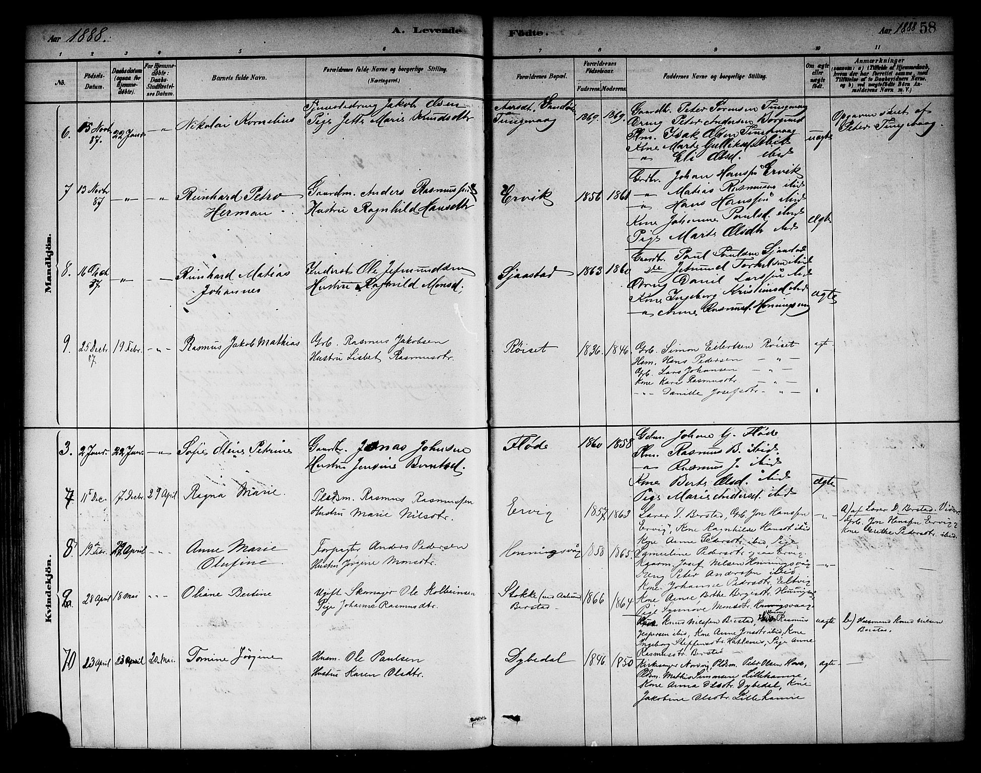 Selje sokneprestembete, AV/SAB-A-99938/H/Ha/Haa/Haab: Parish register (official) no. B 1, 1881-1890, p. 58