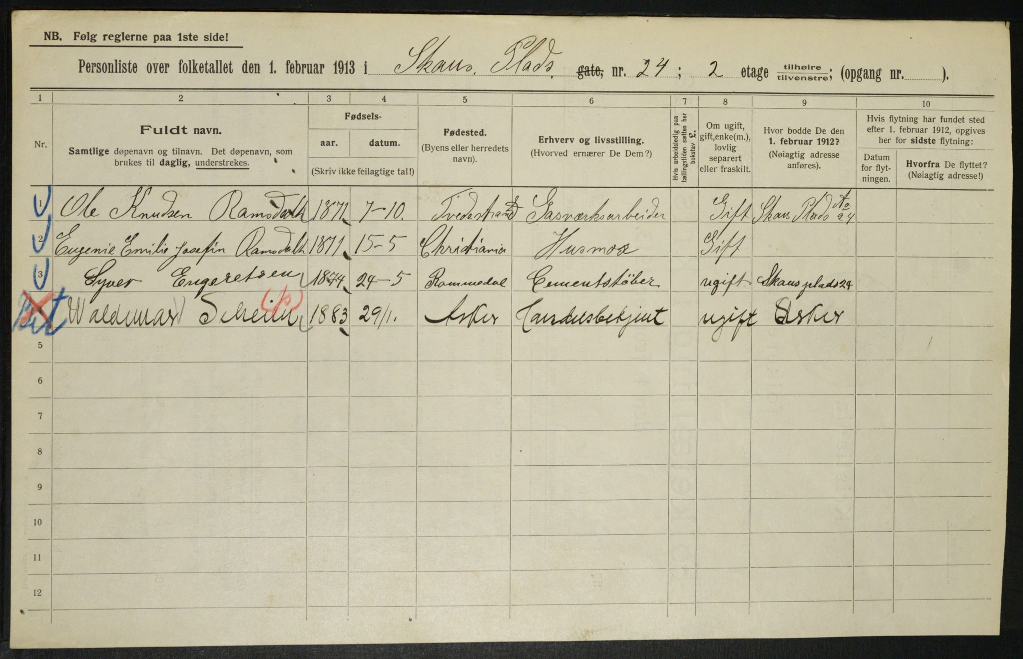 OBA, Municipal Census 1913 for Kristiania, 1913, p. 90485