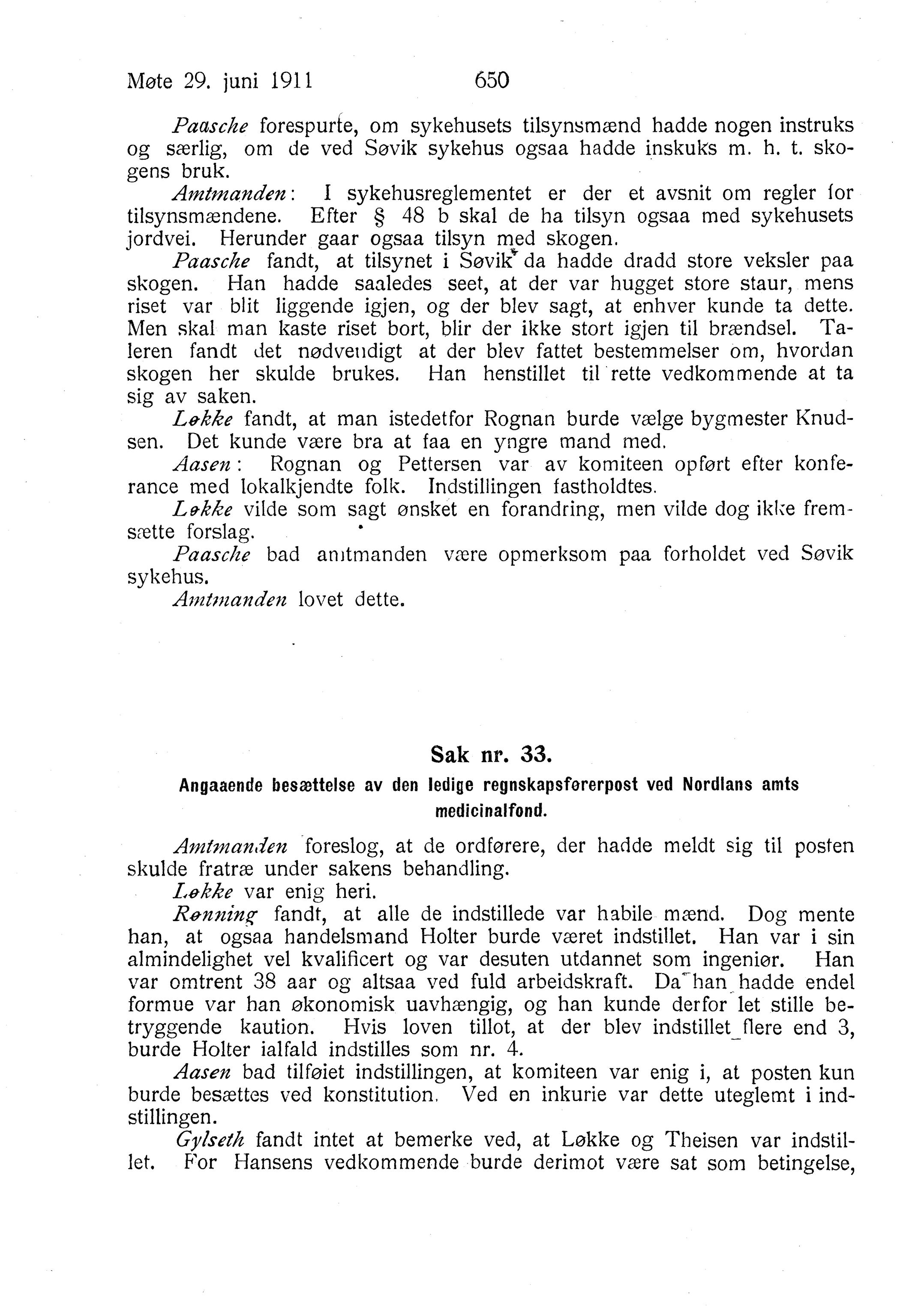 Nordland Fylkeskommune. Fylkestinget, AIN/NFK-17/176/A/Ac/L0034: Fylkestingsforhandlinger 1911, 1911