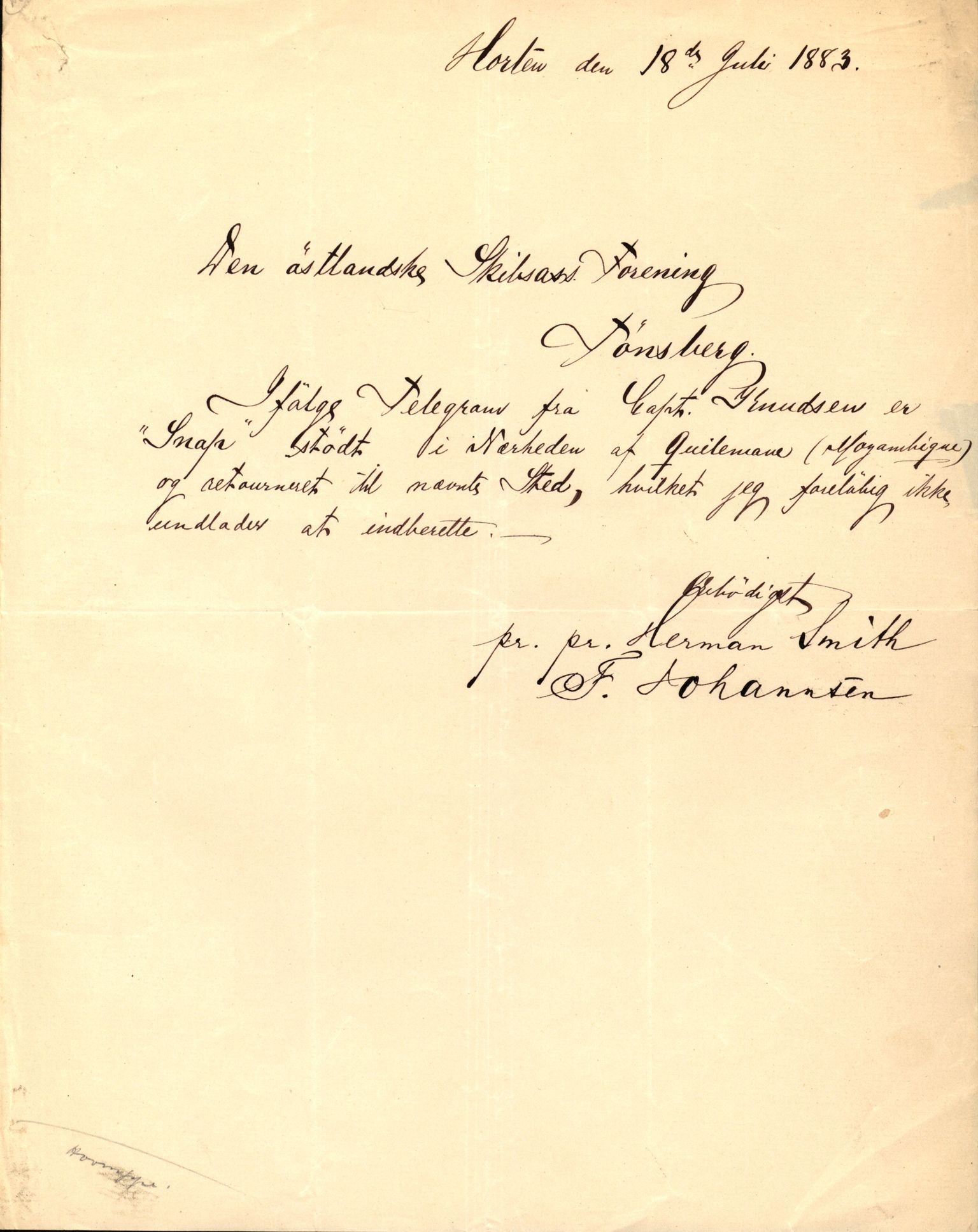 Pa 63 - Østlandske skibsassuranceforening, VEMU/A-1079/G/Ga/L0016/0015: Havaridokumenter / St. Lawrence, Poseidon, Snap, Josephine, Triton, 1883, p. 57