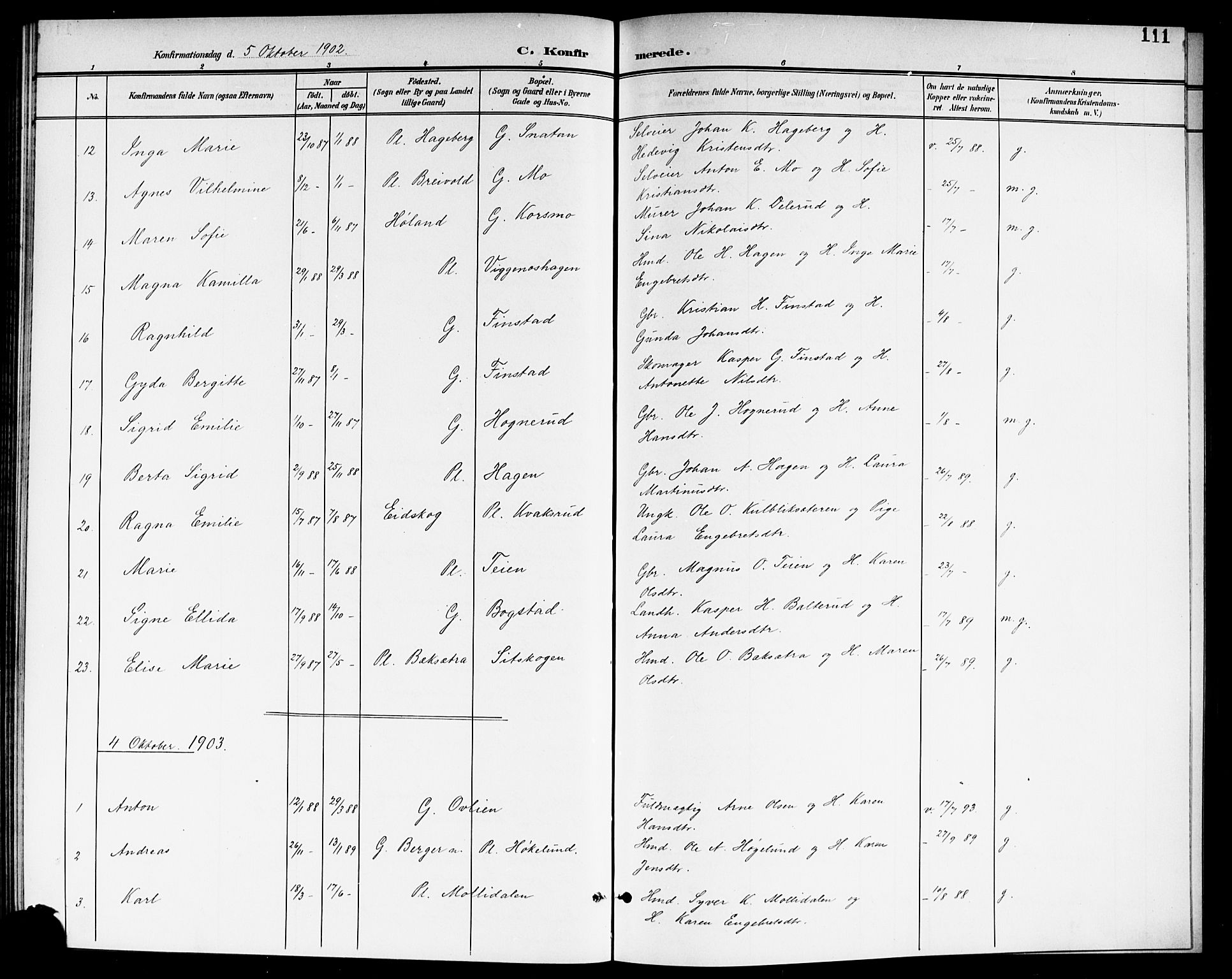 Aurskog prestekontor Kirkebøker, SAO/A-10304a/G/Ga/L0004: Parish register (copy) no. I 4, 1901-1921, p. 111