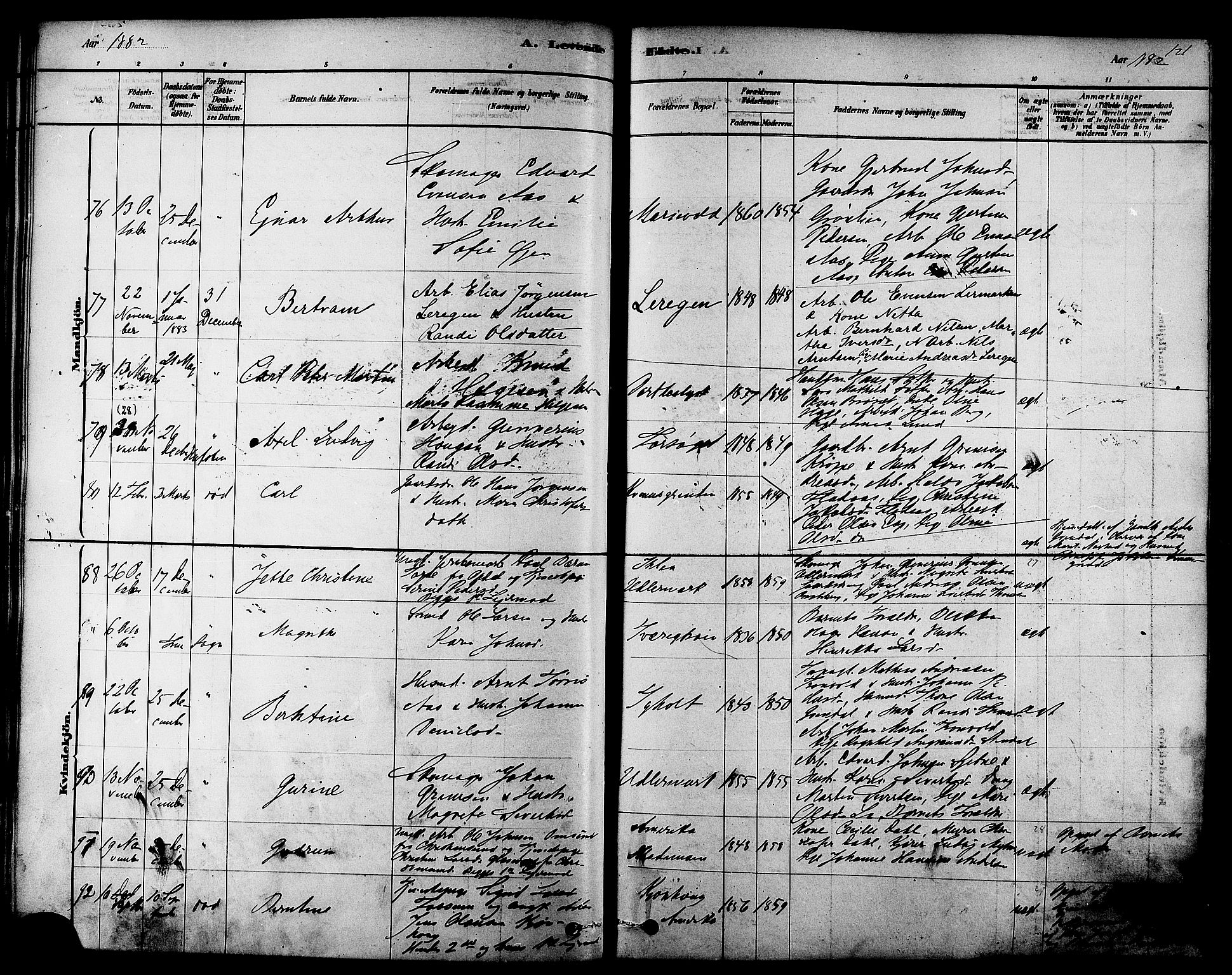 Ministerialprotokoller, klokkerbøker og fødselsregistre - Sør-Trøndelag, AV/SAT-A-1456/606/L0294: Parish register (official) no. 606A09, 1878-1886, p. 121