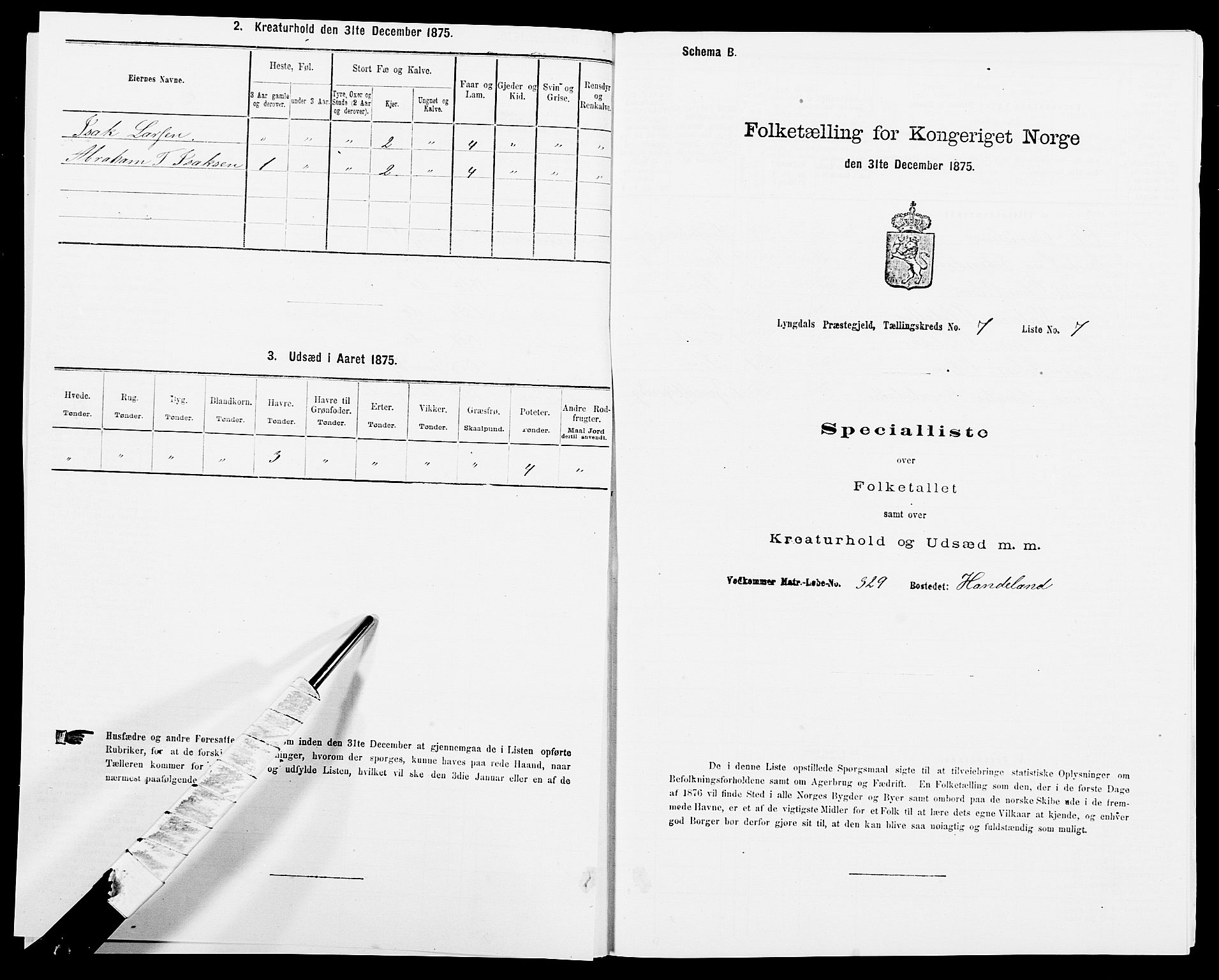 SAK, 1875 census for 1032P Lyngdal, 1875, p. 1113