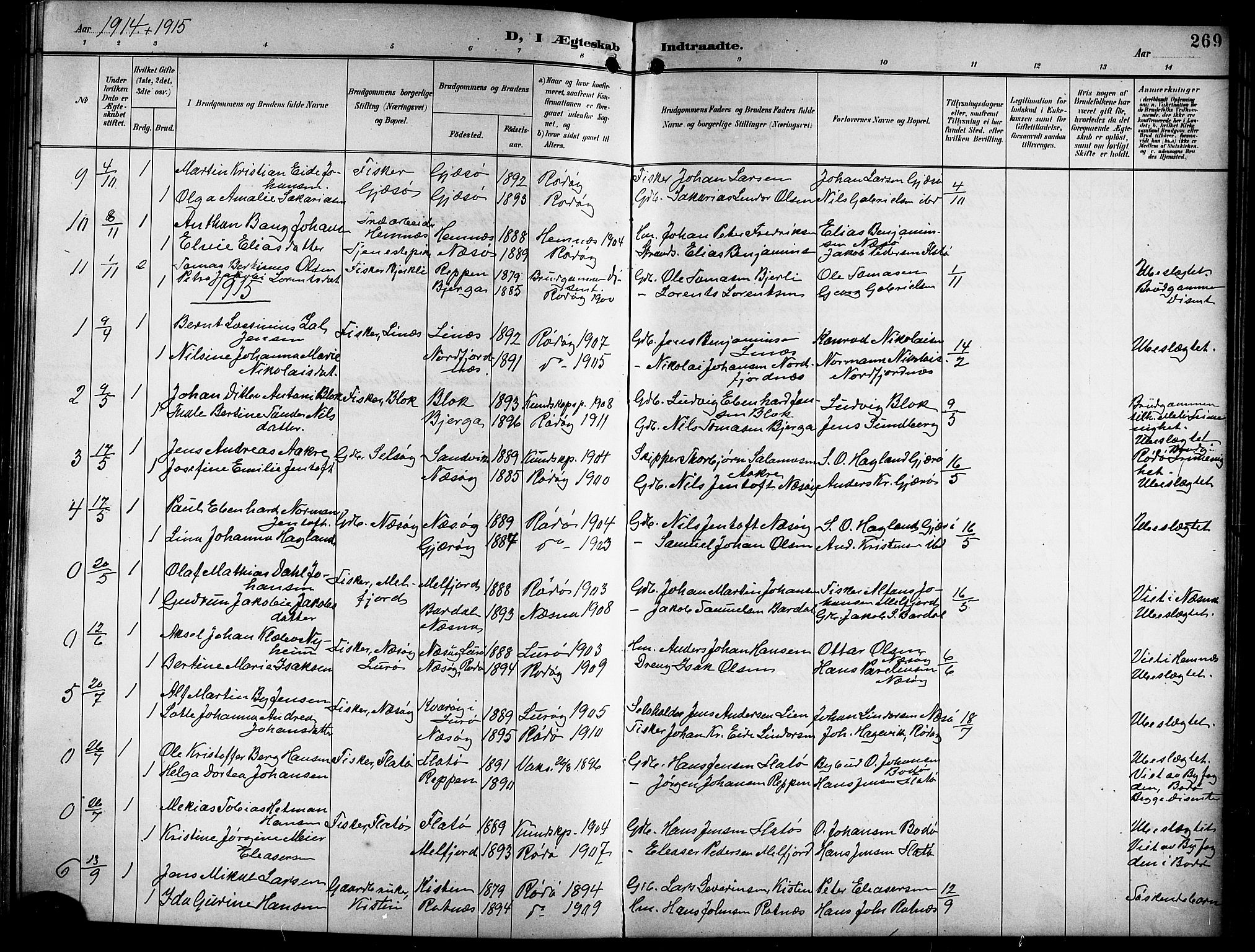 Ministerialprotokoller, klokkerbøker og fødselsregistre - Nordland, SAT/A-1459/841/L0621: Parish register (copy) no. 841C05, 1897-1923, p. 269