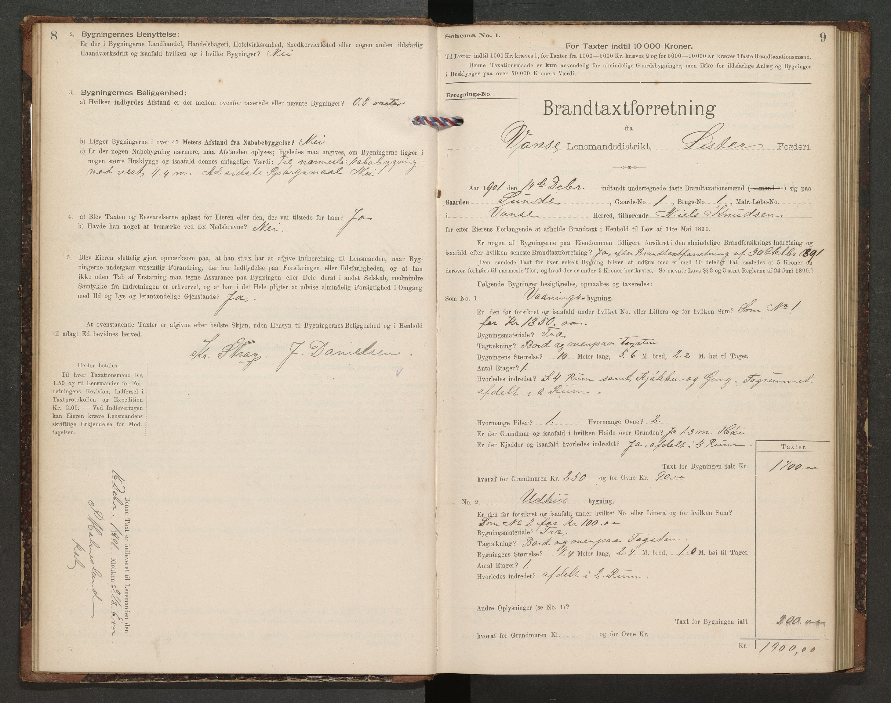 Norges Brannkasse Lista, AV/SAK-2241-0035/F/Fa/L0006: Branntakstprotokoll nr. 6 med gårdsnavnregister, 1901-1904