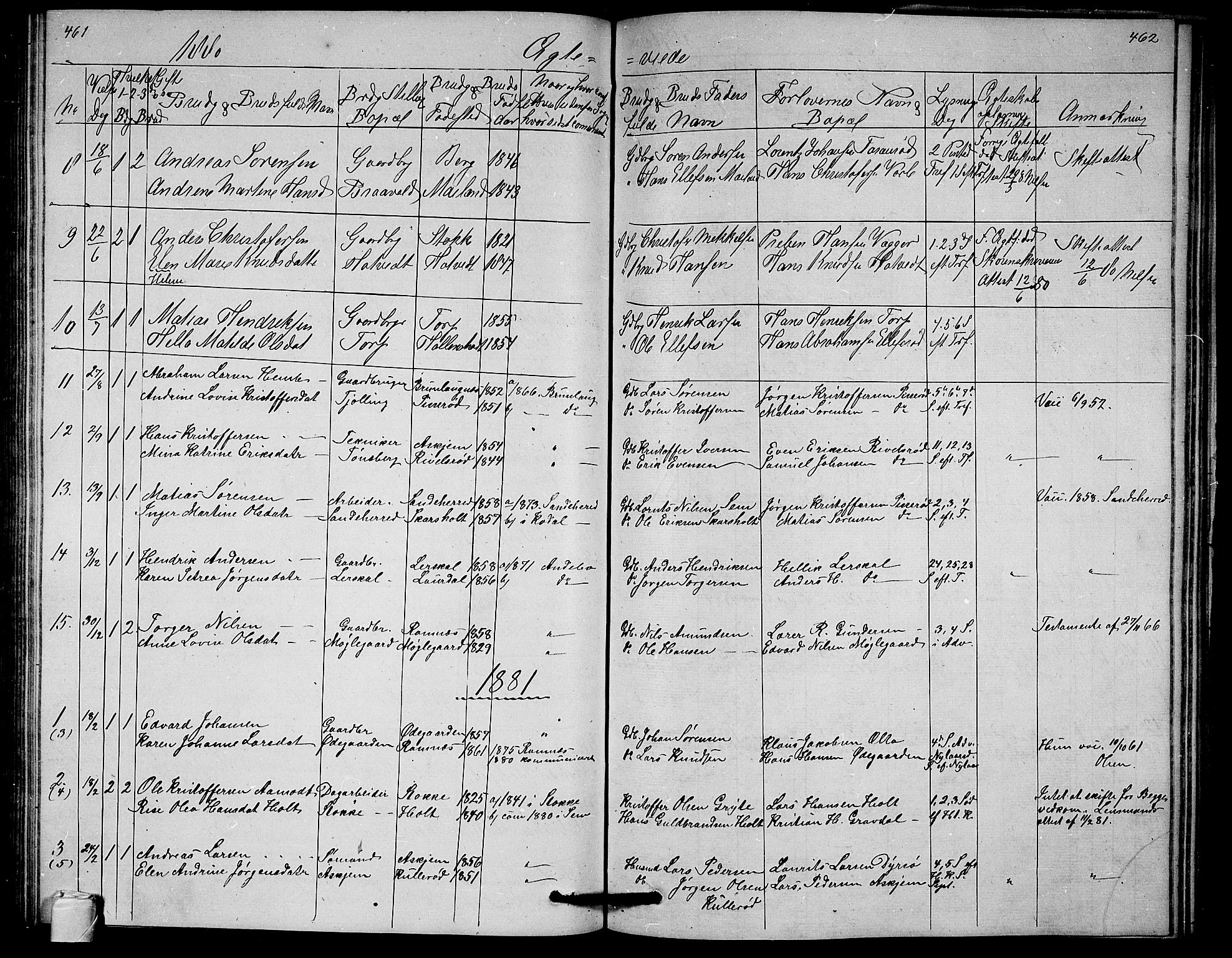 Andebu kirkebøker, SAKO/A-336/G/Ga/L0004: Parish register (copy) no. I 4, 1868-1882, p. 461-462