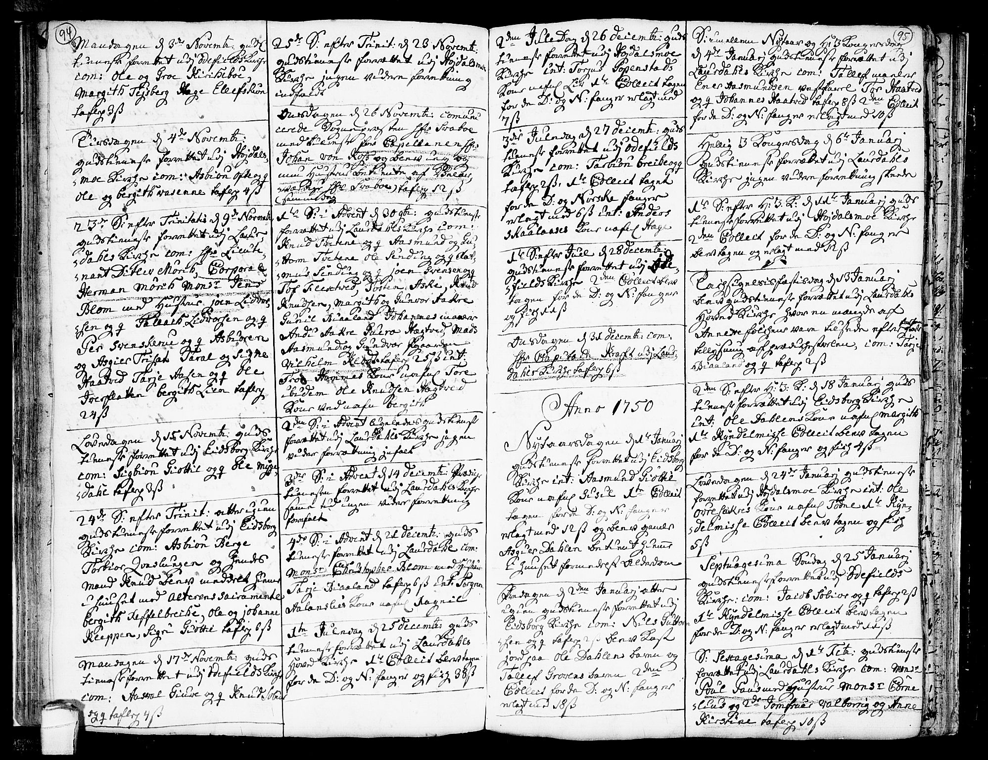 Lårdal kirkebøker, SAKO/A-284/F/Fa/L0002: Parish register (official) no. I 2, 1734-1754, p. 94-95