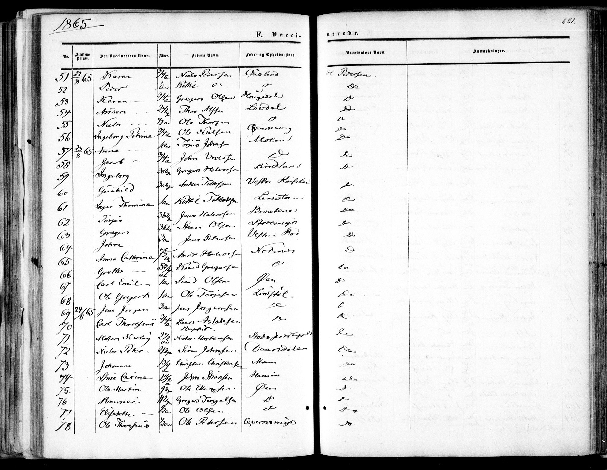 Søndeled sokneprestkontor, SAK/1111-0038/F/Fa/L0003: Parish register (official) no. A 3, 1861-1879, p. 621