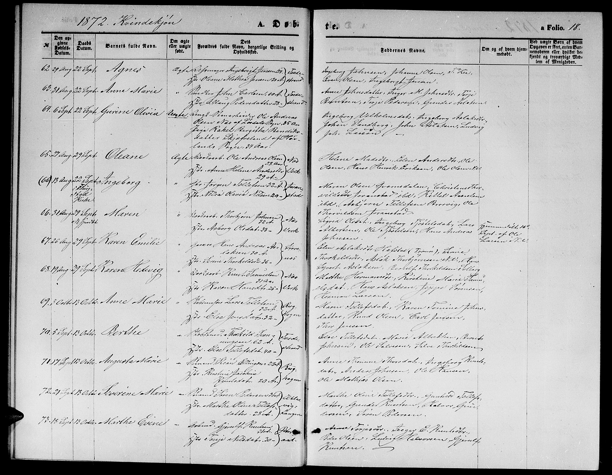 Holt sokneprestkontor, AV/SAK-1111-0021/F/Fb/L0009: Parish register (copy) no. B 9, 1871-1883, p. 18