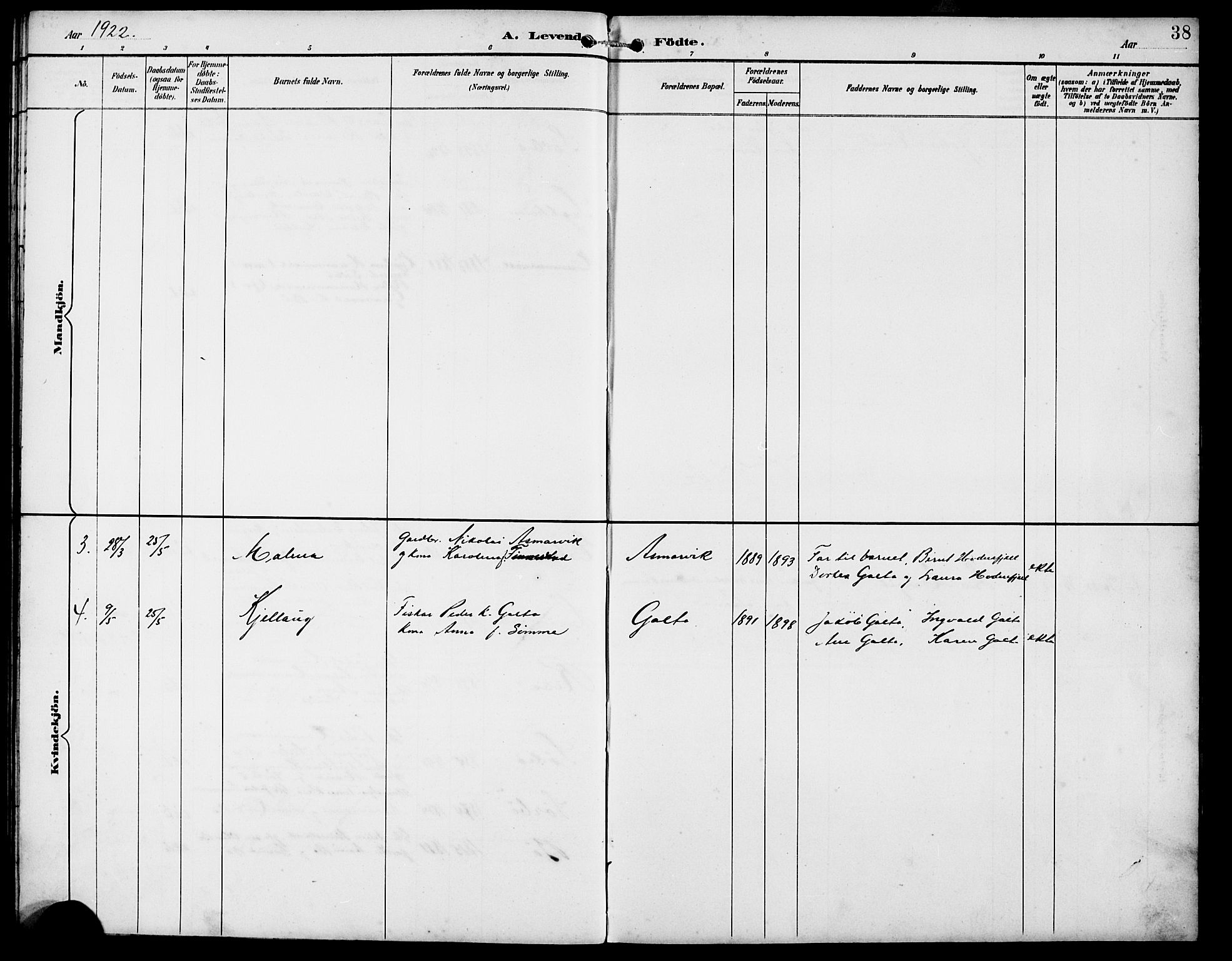 Rennesøy sokneprestkontor, AV/SAST-A -101827/H/Ha/Hab/L0012: Parish register (copy) no. B 11, 1894-1924, p. 38