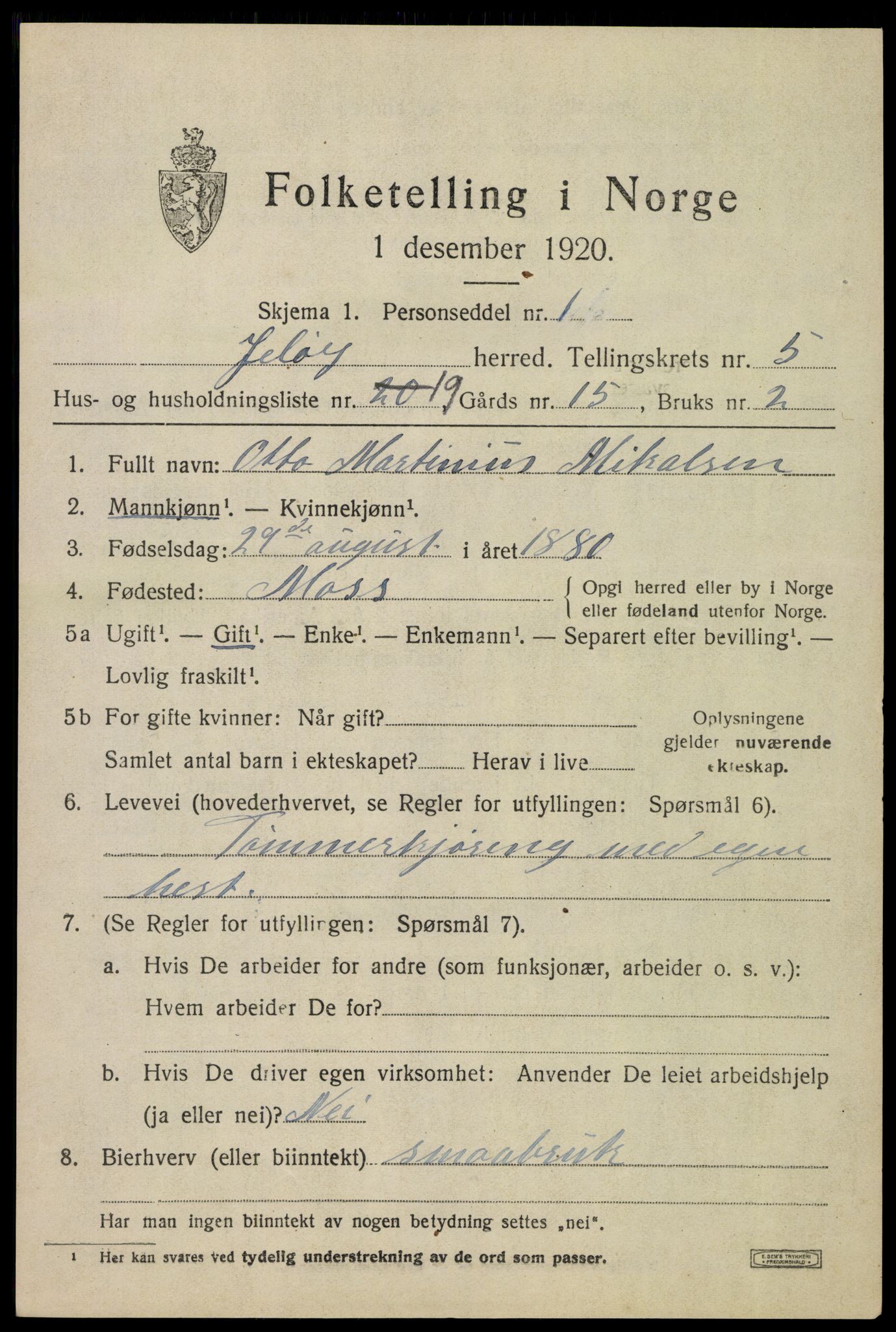 SAO, 1920 census for Moss land district, 1920, p. 6439