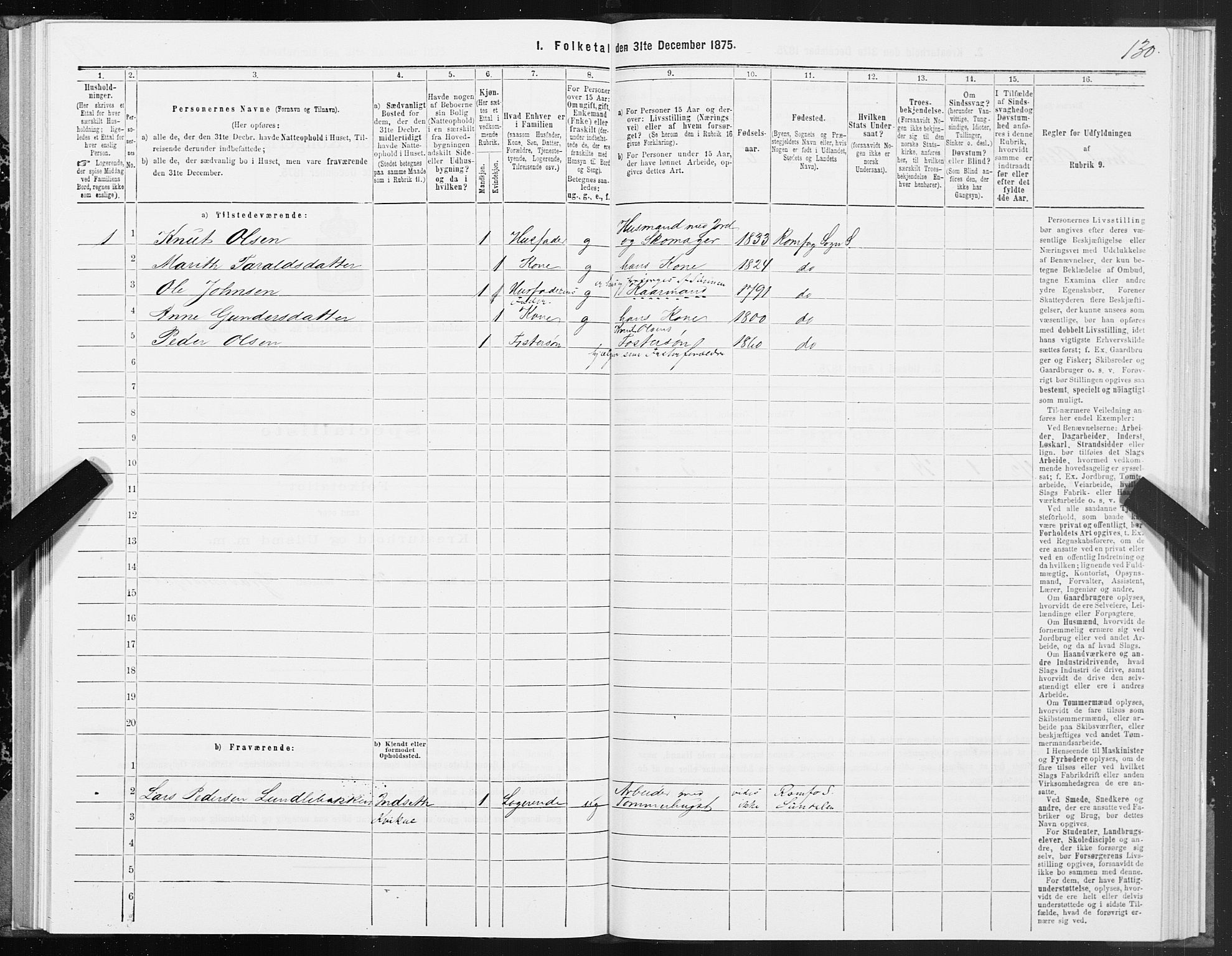 SAT, 1875 census for 1563P Sunndal, 1875, p. 1130