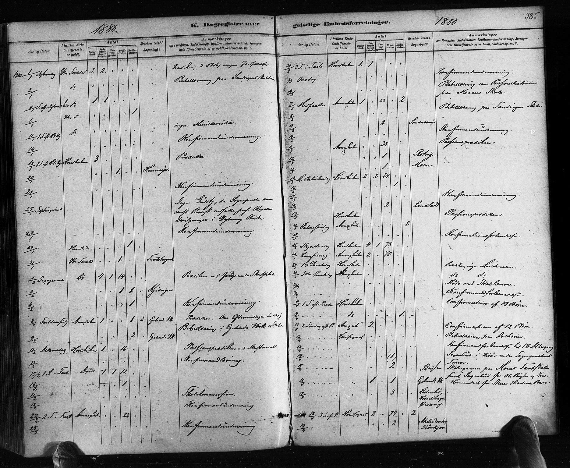Søndeled sokneprestkontor, SAK/1111-0038/F/Fa/L0004: Parish register (official) no. A 4, 1880-1889, p. 385