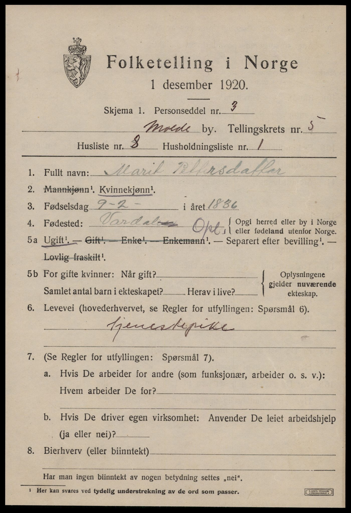 SAT, 1920 census for Molde, 1920, p. 6811