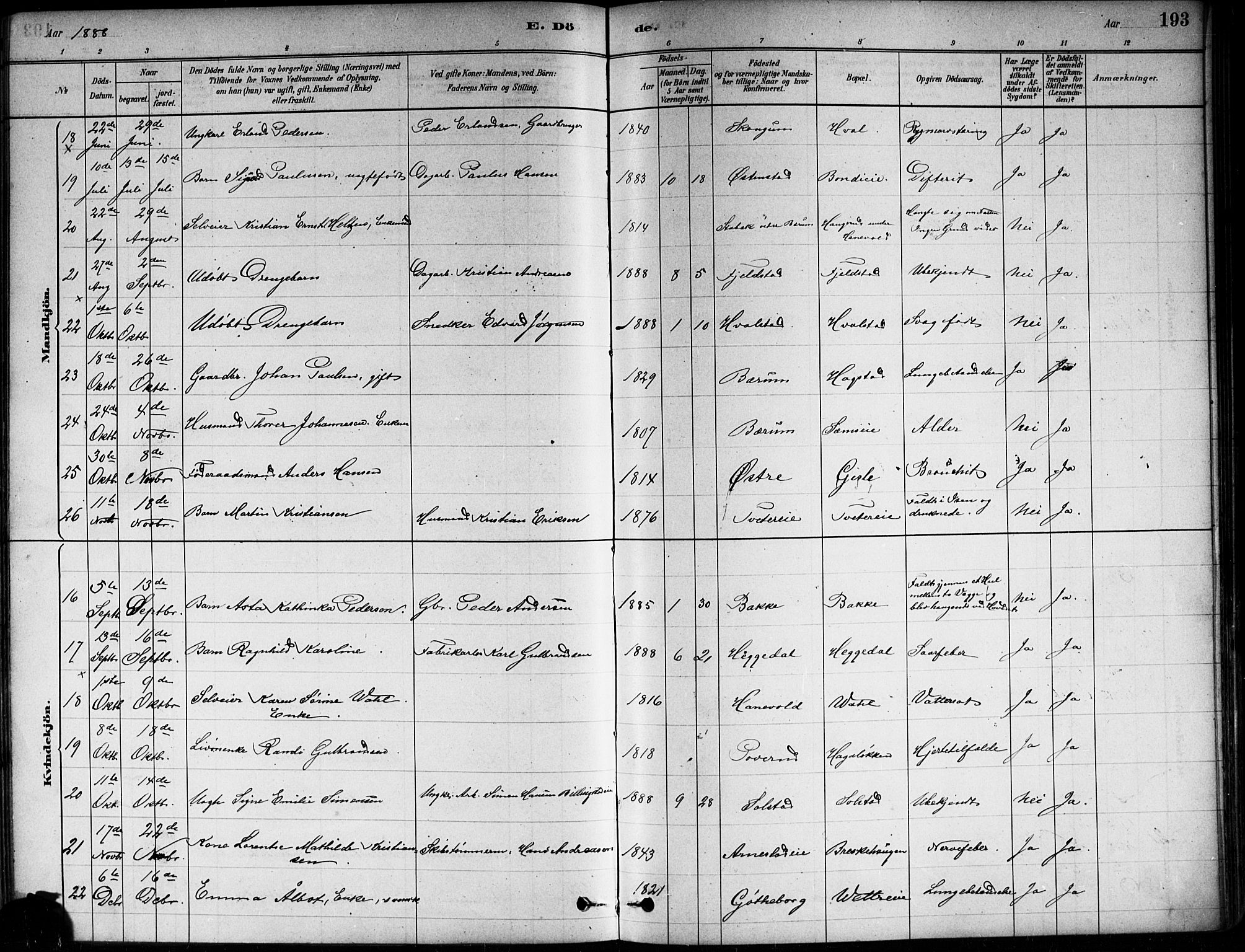 Asker prestekontor Kirkebøker, AV/SAO-A-10256a/F/Fa/L0013: Parish register (official) no. I 13, 1879-1896, p. 193