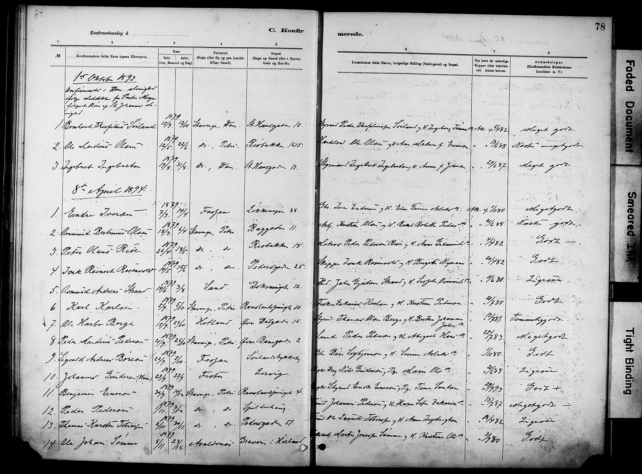 St. Johannes sokneprestkontor, SAST/A-101814/001/30/30BA/L0002: Parish register (official) no. A 2, 1885-1899, p. 78