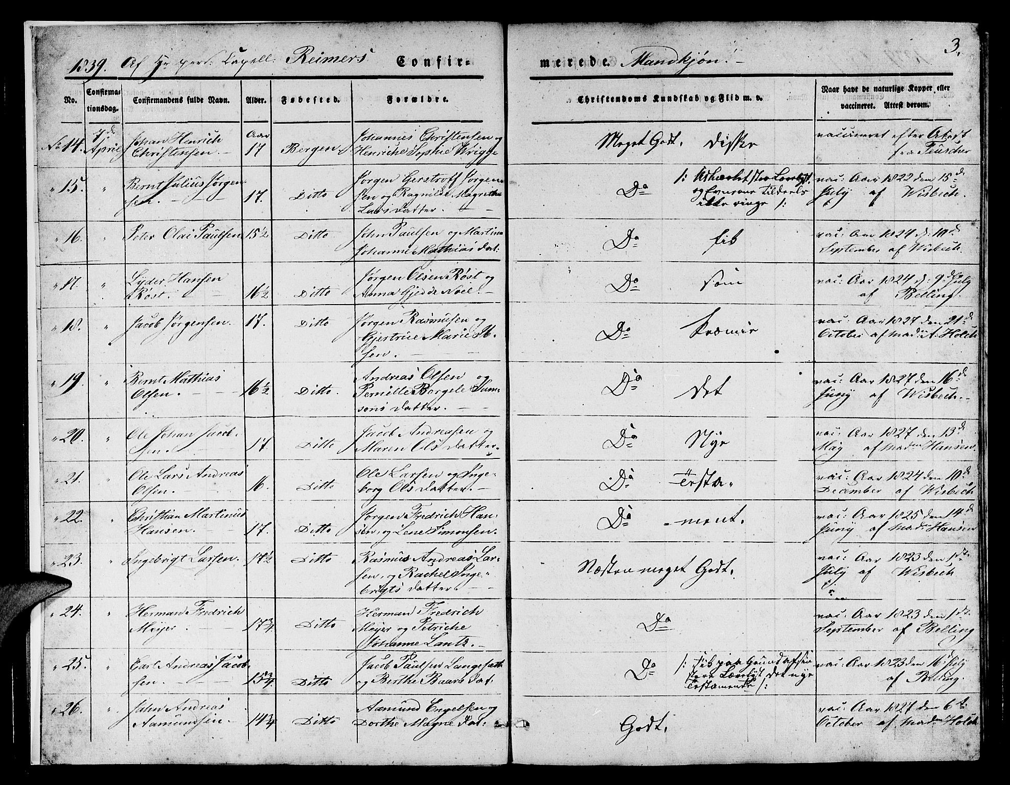 Domkirken sokneprestembete, SAB/A-74801/H/Hab/L0022: Parish register (copy) no. C 2, 1839-1854, p. 3