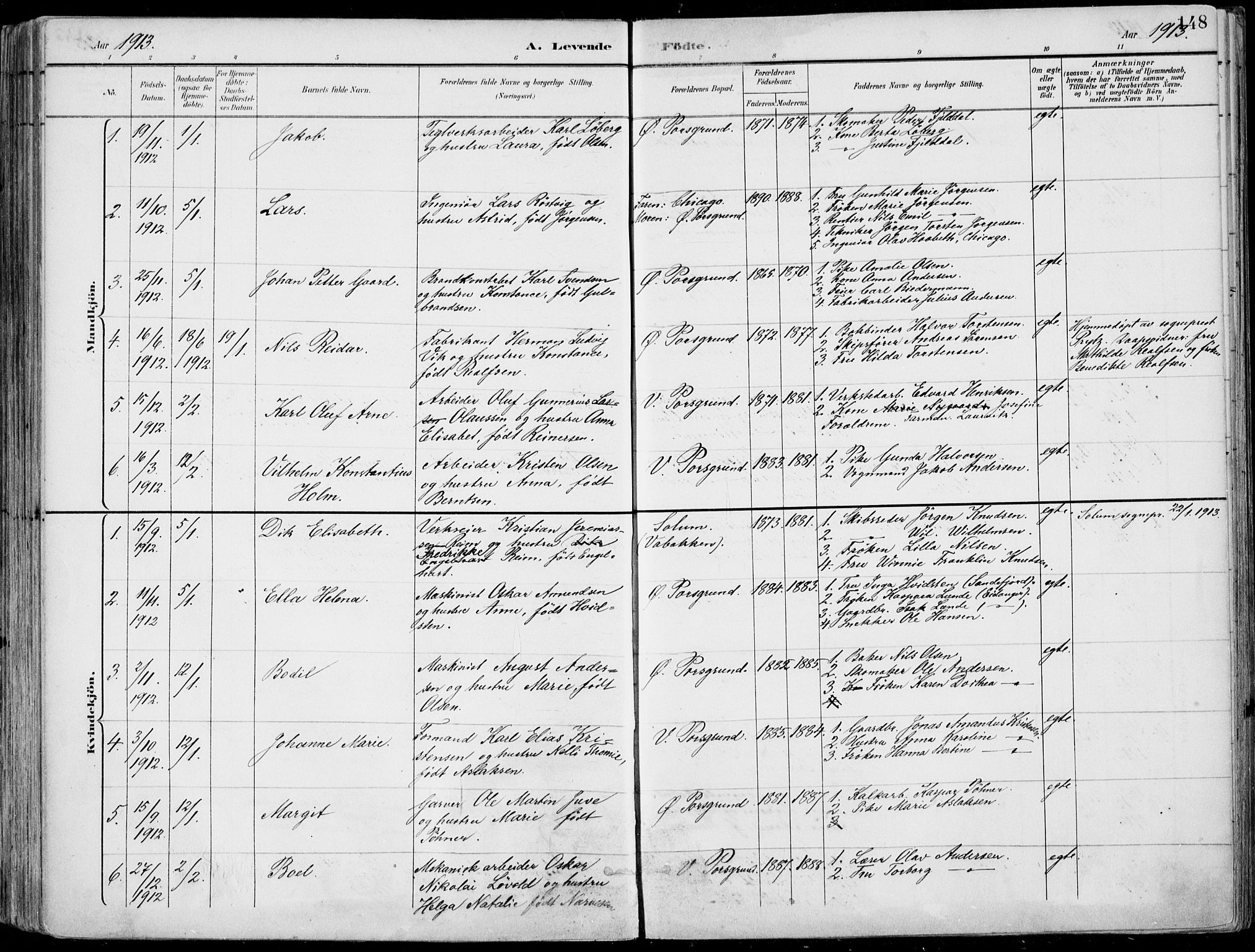 Porsgrunn kirkebøker , SAKO/A-104/F/Fa/L0010: Parish register (official) no. 10, 1895-1919, p. 148