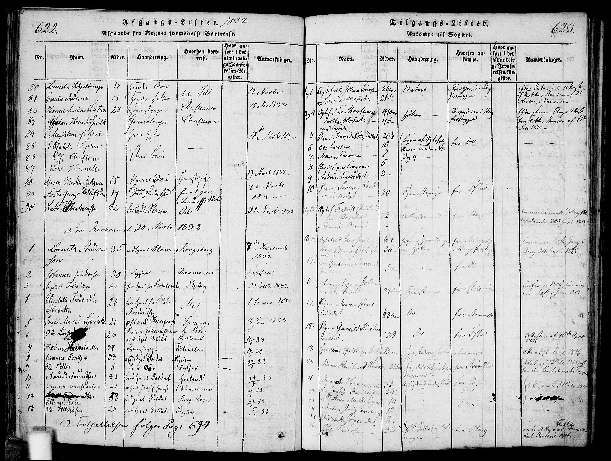 Halden prestekontor Kirkebøker, AV/SAO-A-10909/F/Fa/L0003: Parish register (official) no. I 3, 1815-1834, p. 622-623