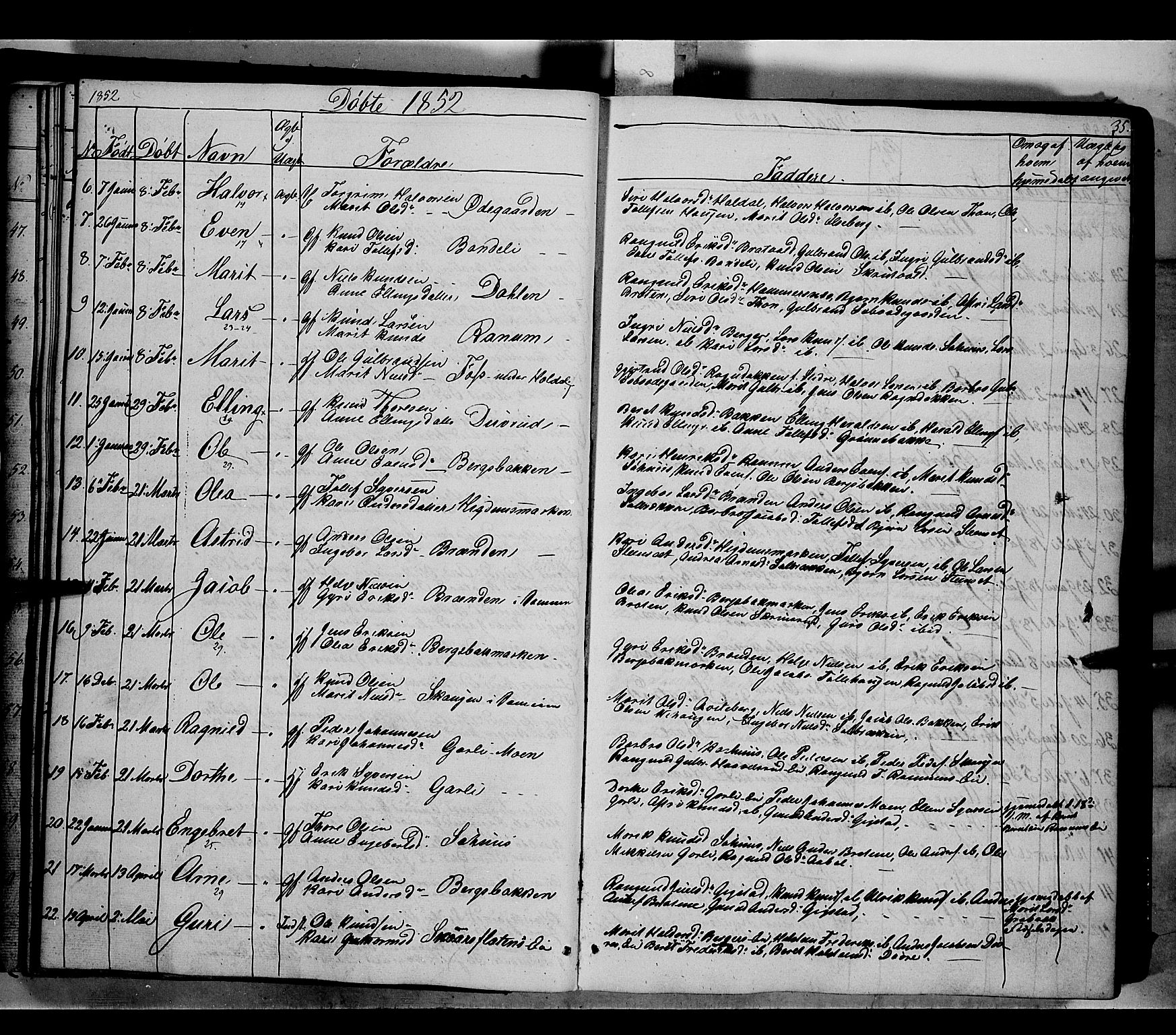 Nord-Aurdal prestekontor, AV/SAH-PREST-132/H/Ha/Haa/L0007: Parish register (official) no. 7, 1842-1863, p. 35