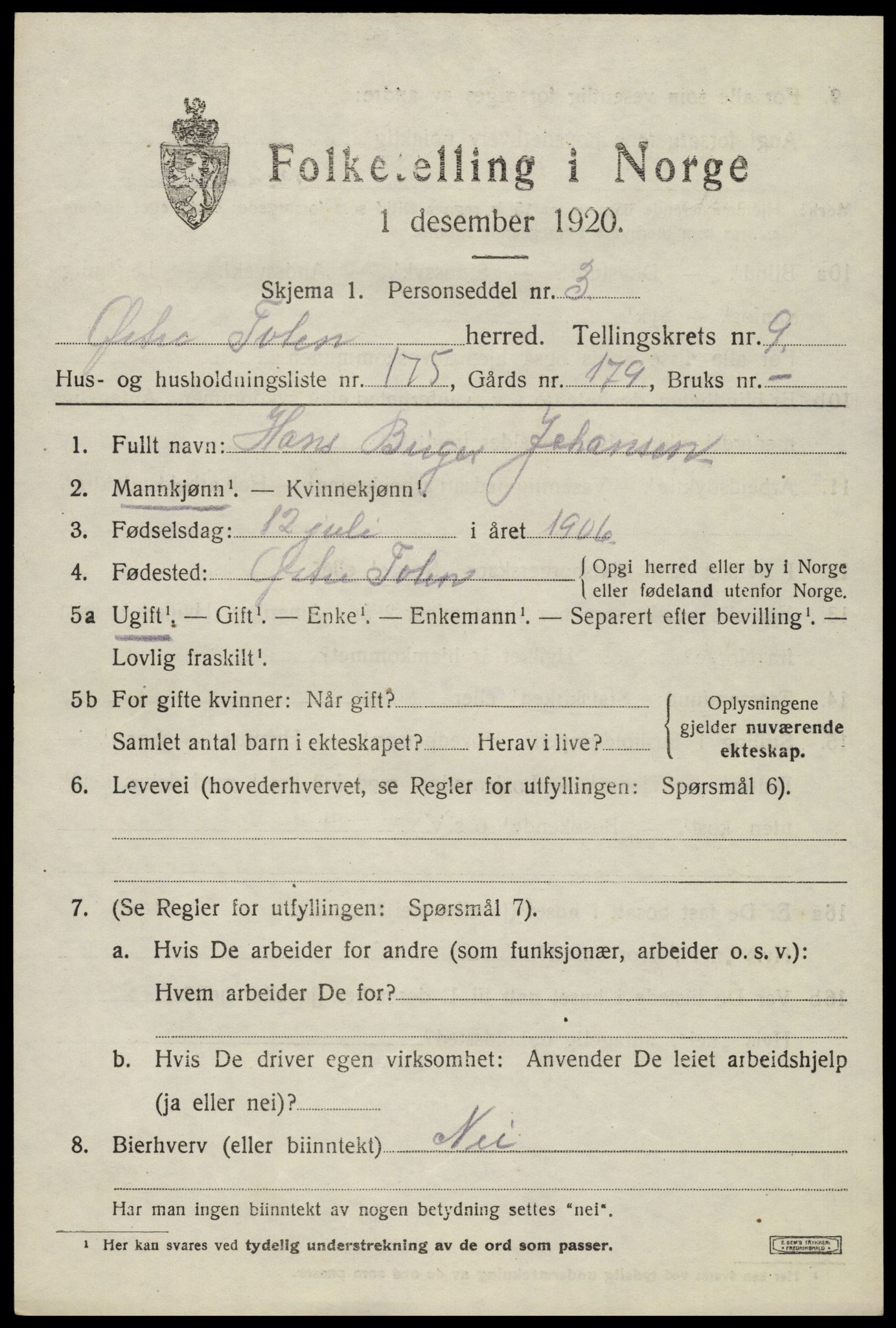 SAH, 1920 census for Østre Toten, 1920, p. 20346