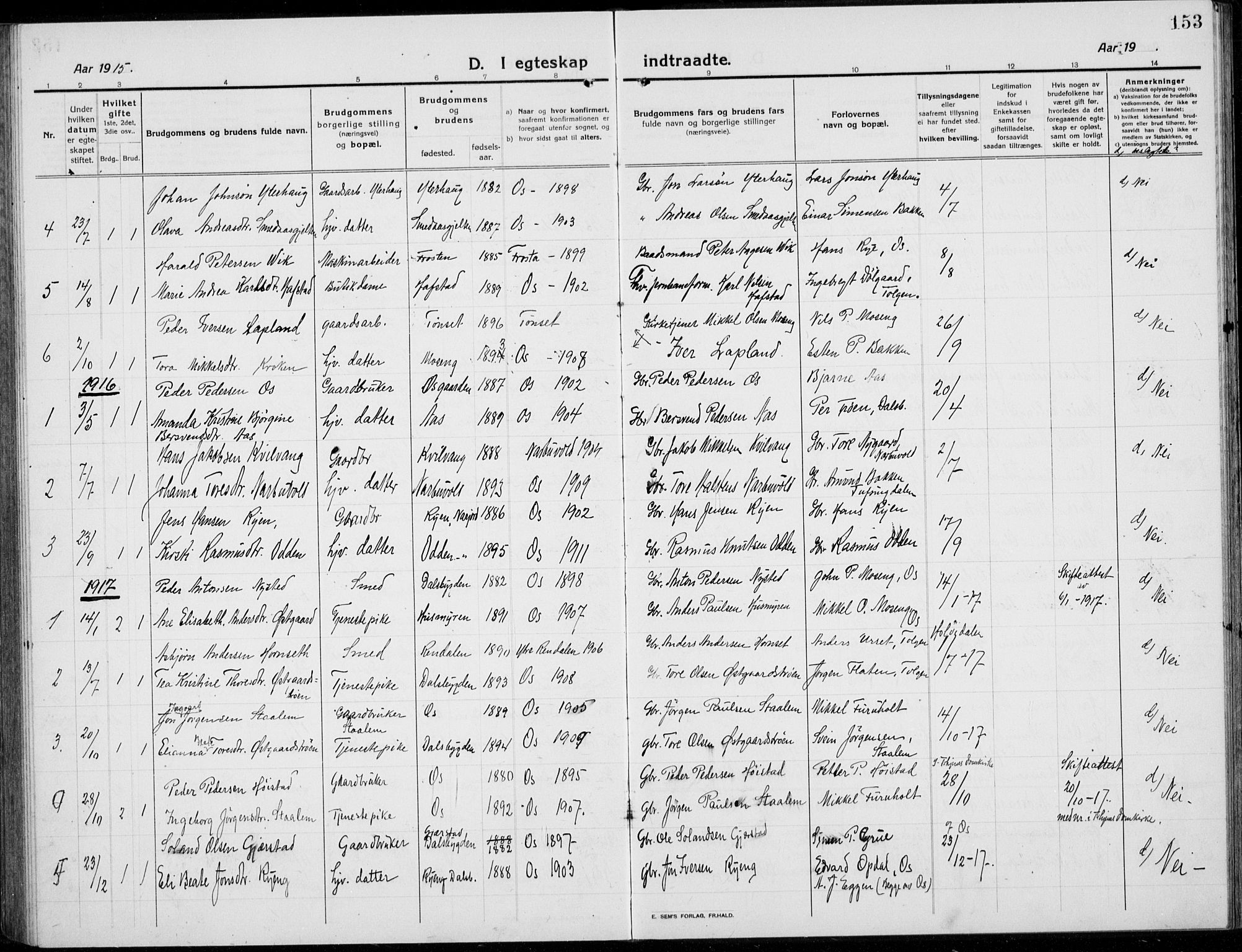 Tolga prestekontor, AV/SAH-PREST-062/L/L0014: Parish register (copy) no. 14, 1913-1936, p. 153
